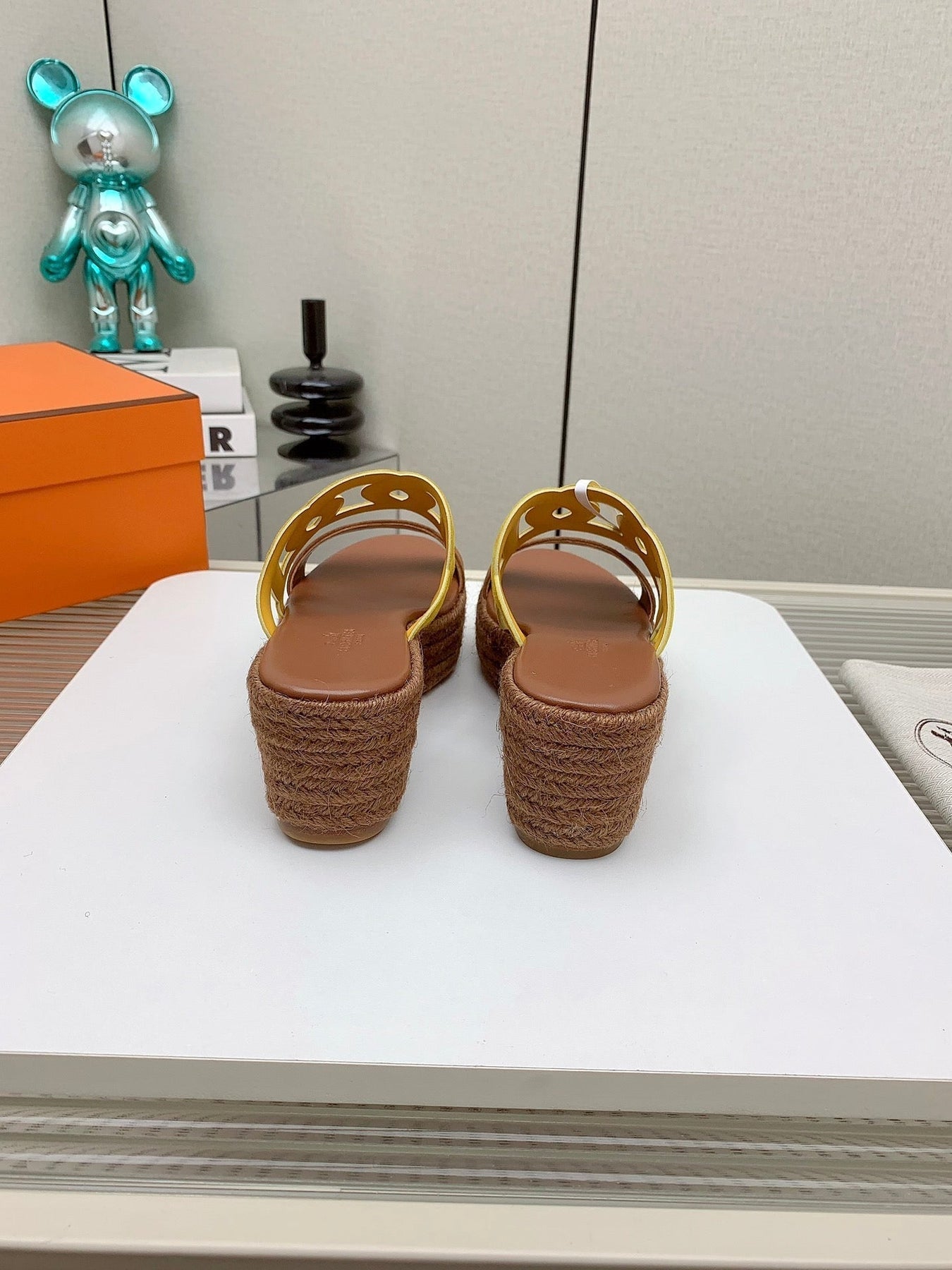 ITHEA 85 MM ESPADRILLE IN BRONZE BROWN AND AMBER YELLOW SUEDE