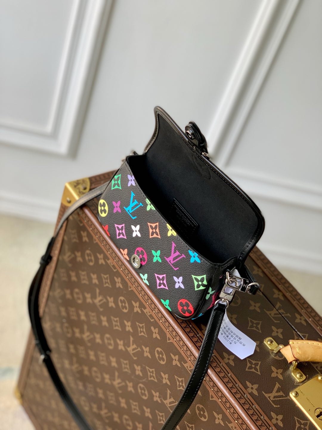 DIANE NANO BAG 19 IN MULTICOLOR MONOGRAM CANVAS AND BLACK COWHIDE