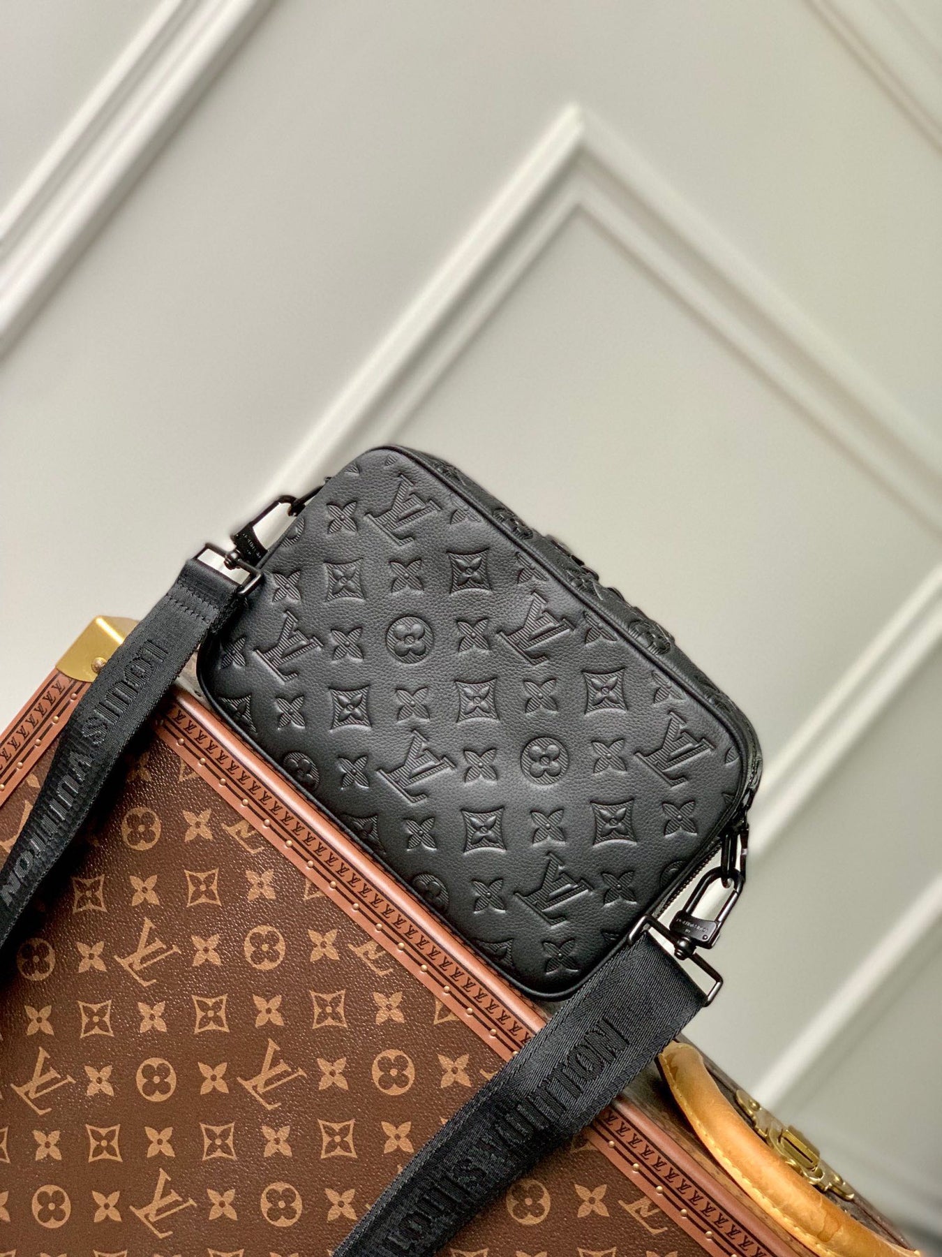 ALPHA NANO BAG 24 IN BLACK MONOGRAM SHADOW EMBOSSED COWHIDE