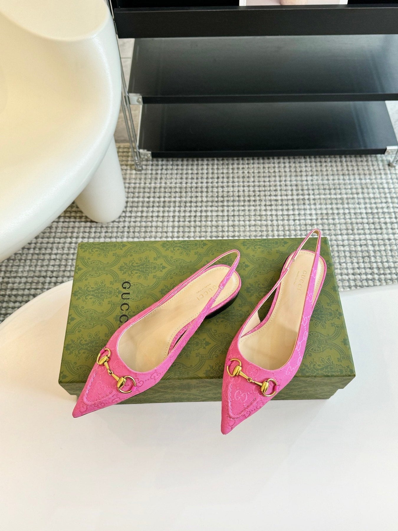 GG HORSEBIT SLINGBACK BALLET FLAT PINK CANVAS