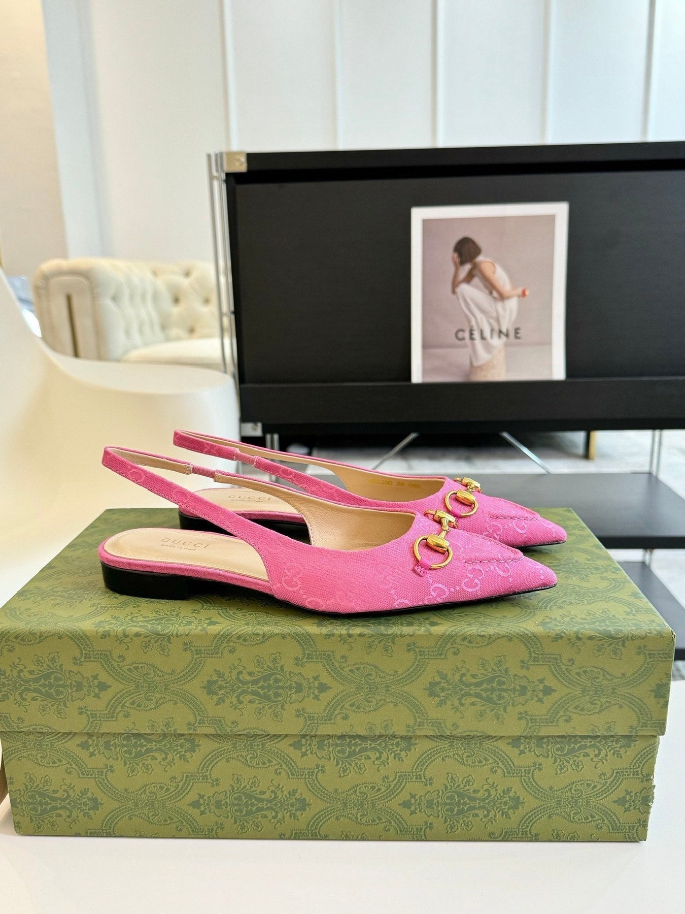 GG HORSEBIT SLINGBACK BALLET FLAT PINK CANVAS