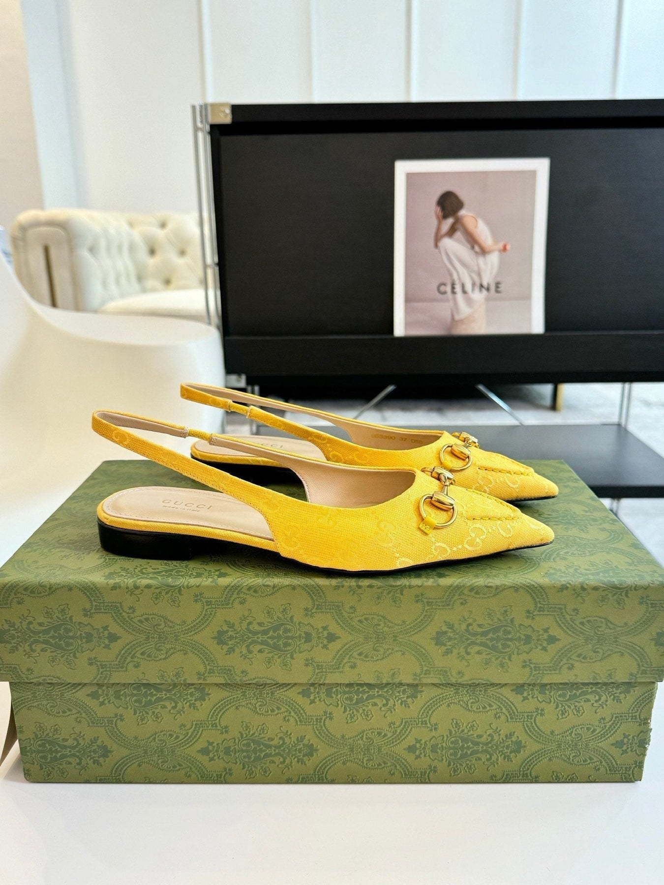 GG HORSEBIT SLINGBACK BALLET FLAT LEMON CANVAS