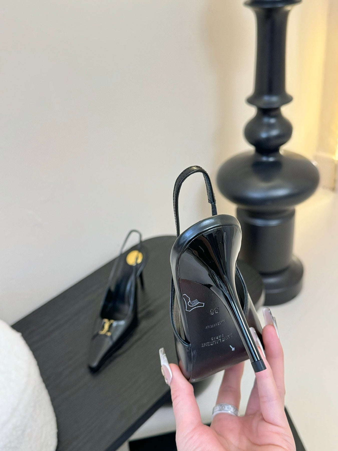 BABYLONE BRETEUIL SLINGBACK 85 MM PUMPS IN BLACK SMOOTH LEATHER
