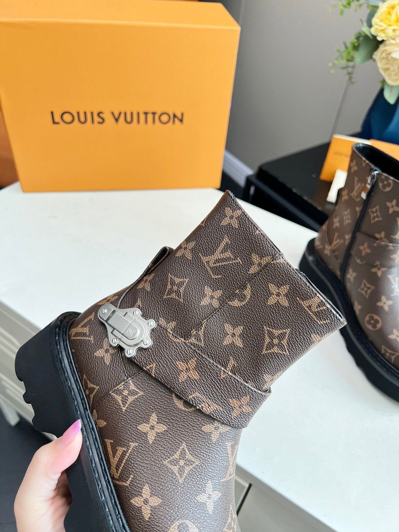 LV WOMEN'S BEAUBOURG ANKLE BOOT IN CACAO MONOGRAM CALFSKIN
