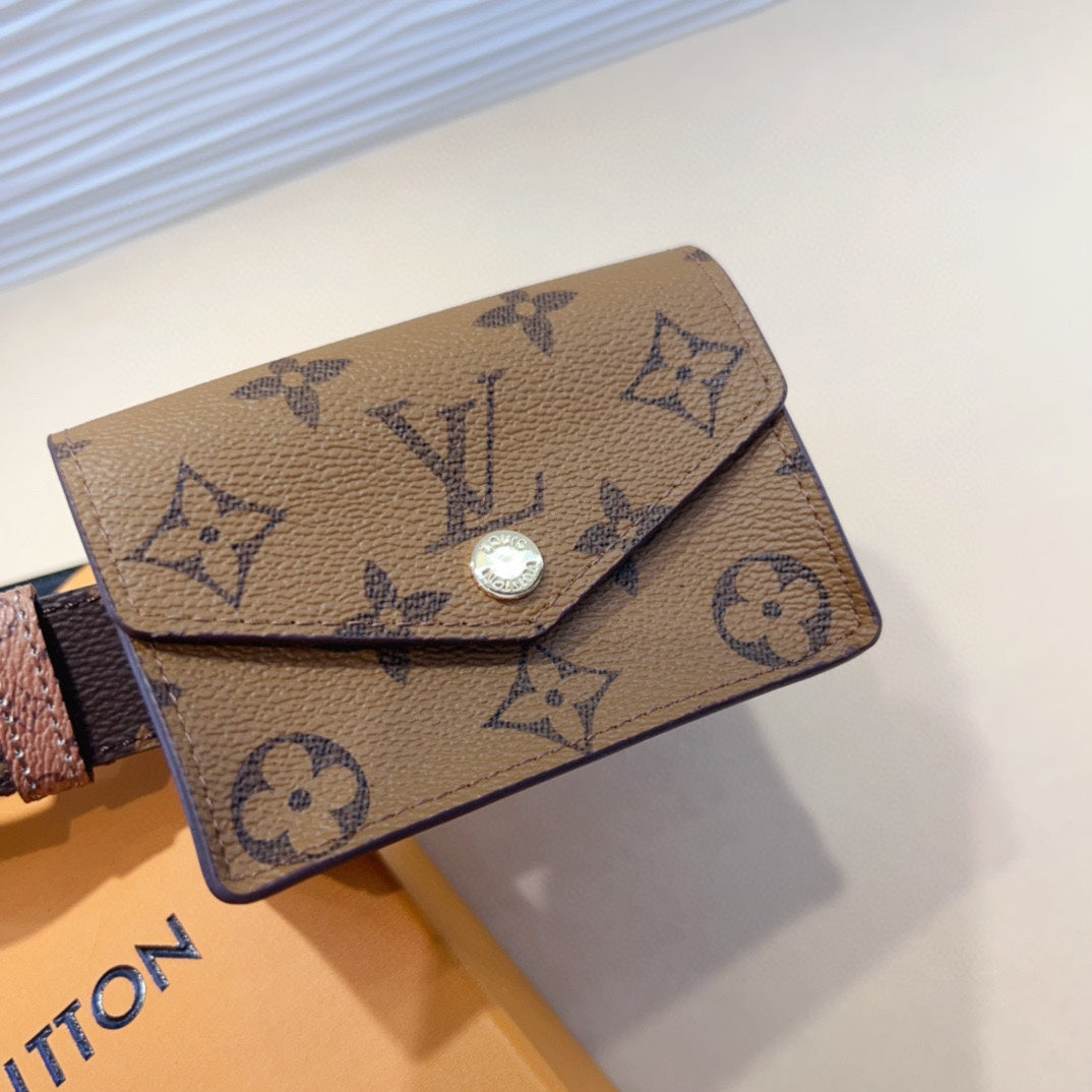 LV MULTI POCKET 30MM BELT IN CAMEL BROWN MONOGRAM CALFSKIN SILVER HARDWARE