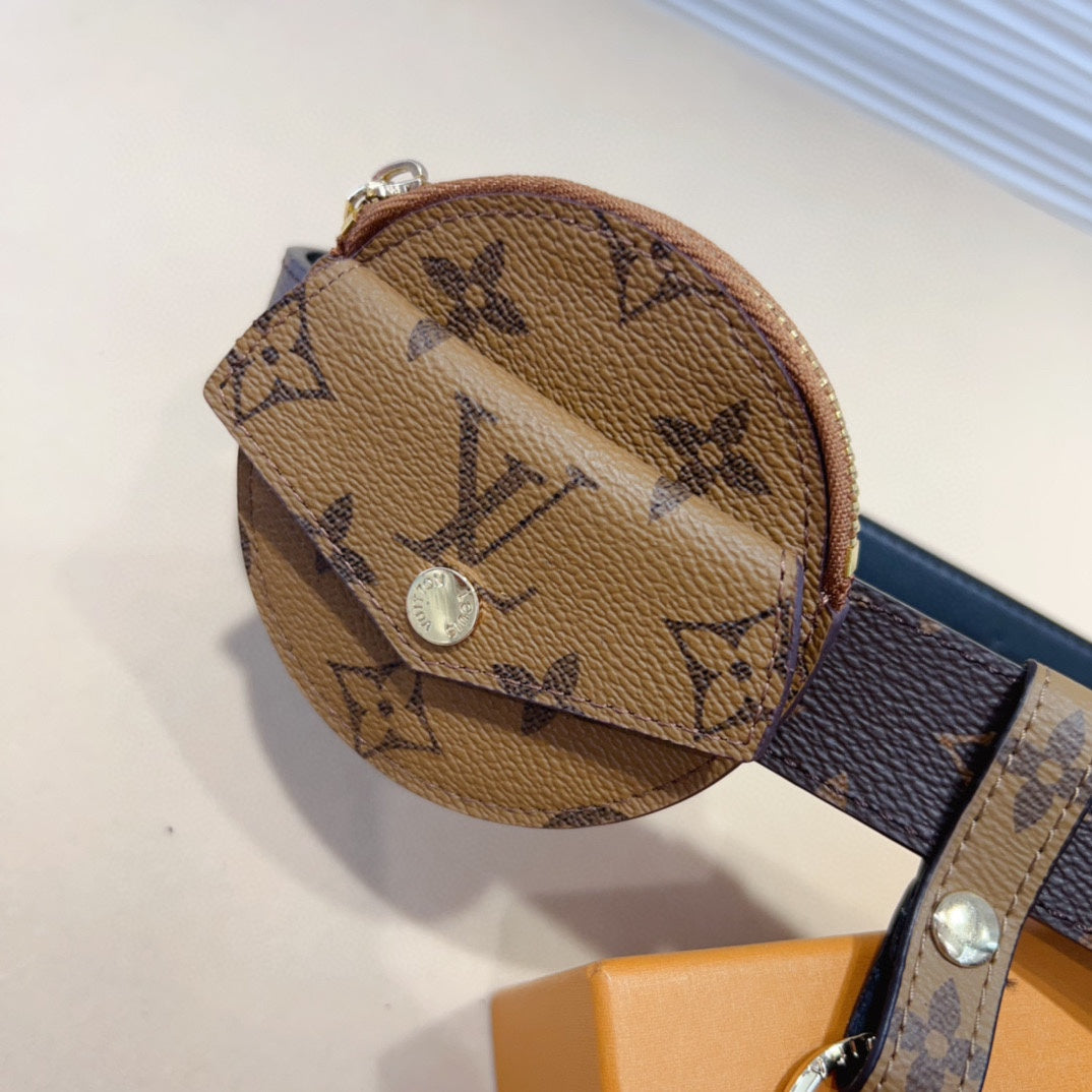 LV MULTI POCKET 30MM BELT IN CAMEL BROWN MONOGRAM CALFSKIN SILVER HARDWARE