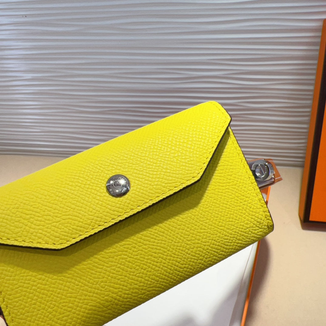 HM KELLY LEMON YELLOW POCKET 18MM BELT CINNAMON BROWN LEATHER SILVER HARDWARE