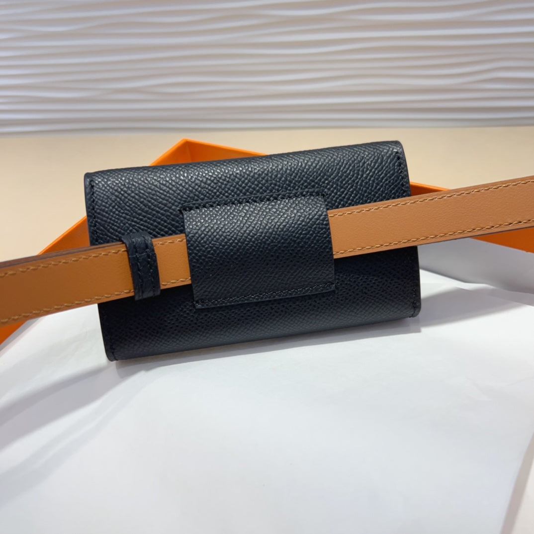 HM KELLY POCKET 18MM BELT BLACK LEATHER SILVER HARDWARE