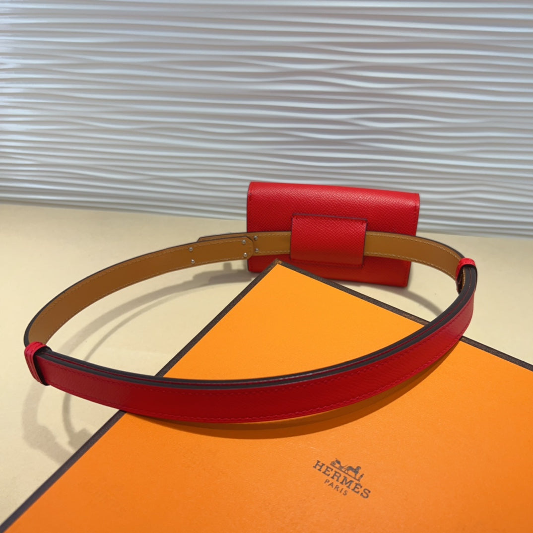 HM KELLY CHERRY RED POCKET 18MM BELT LEATHER SILVER HARDWARE