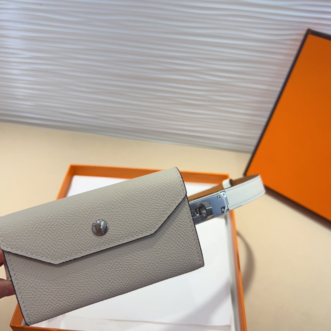 HM KELLY WHITE POCKET 18MM BELT LEATHER SILVER HARDWARE