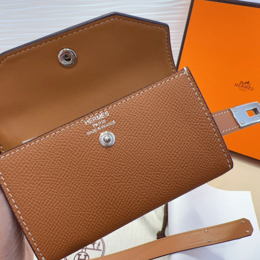 HM KELLY POCKET 18MM BELT CINNAMON BROWN LEATHER SILVER HARDWARE