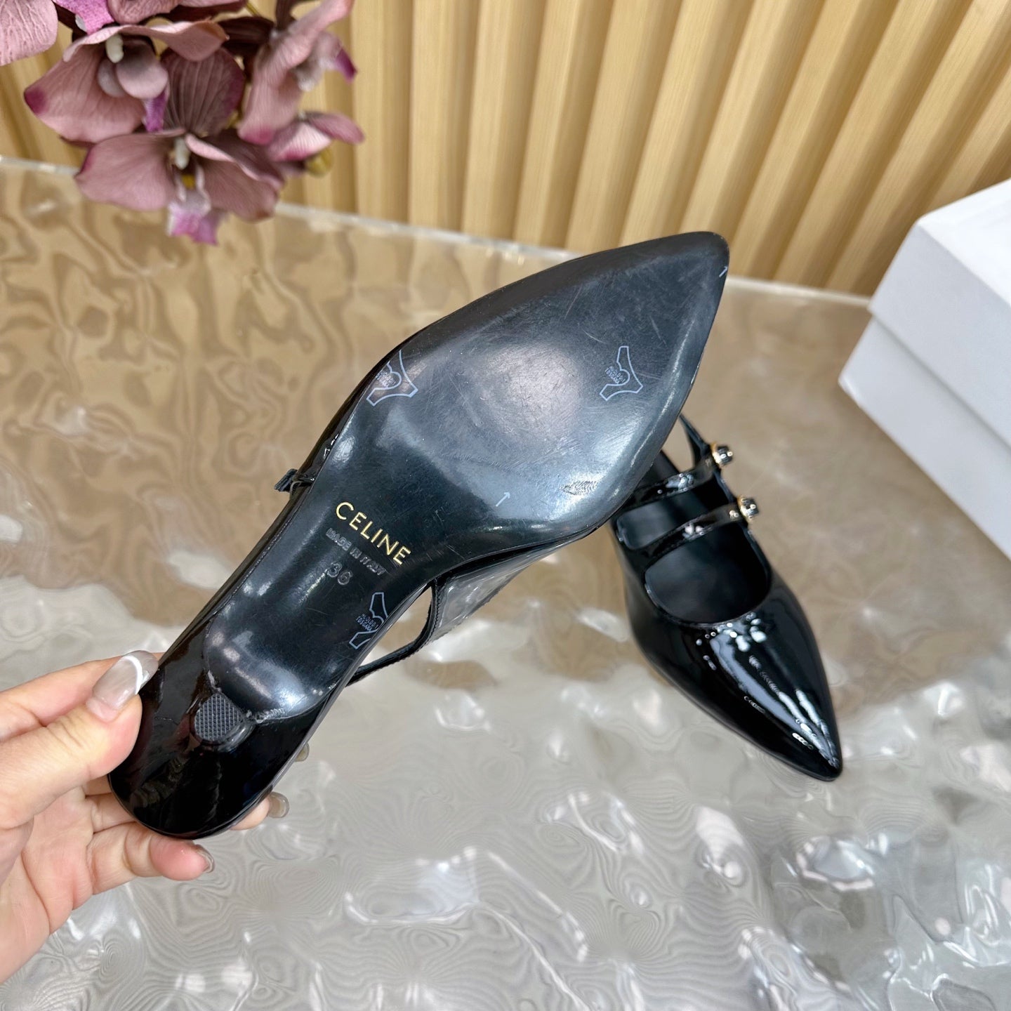 JUDY DOUBLE STRAP MARY JANE SLINGBACK 35MM IN BLACK PATENT CALFSKIN