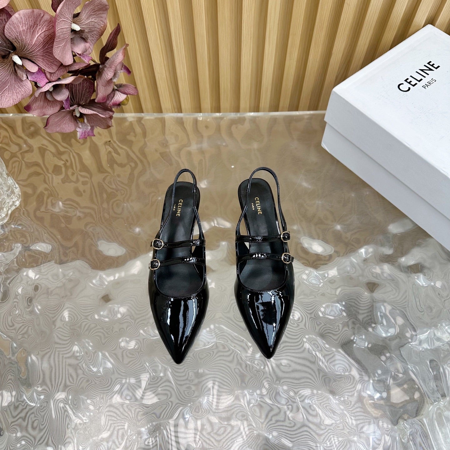 JUDY DOUBLE STRAP MARY JANE SLINGBACK 35MM IN BLACK PATENT CALFSKIN