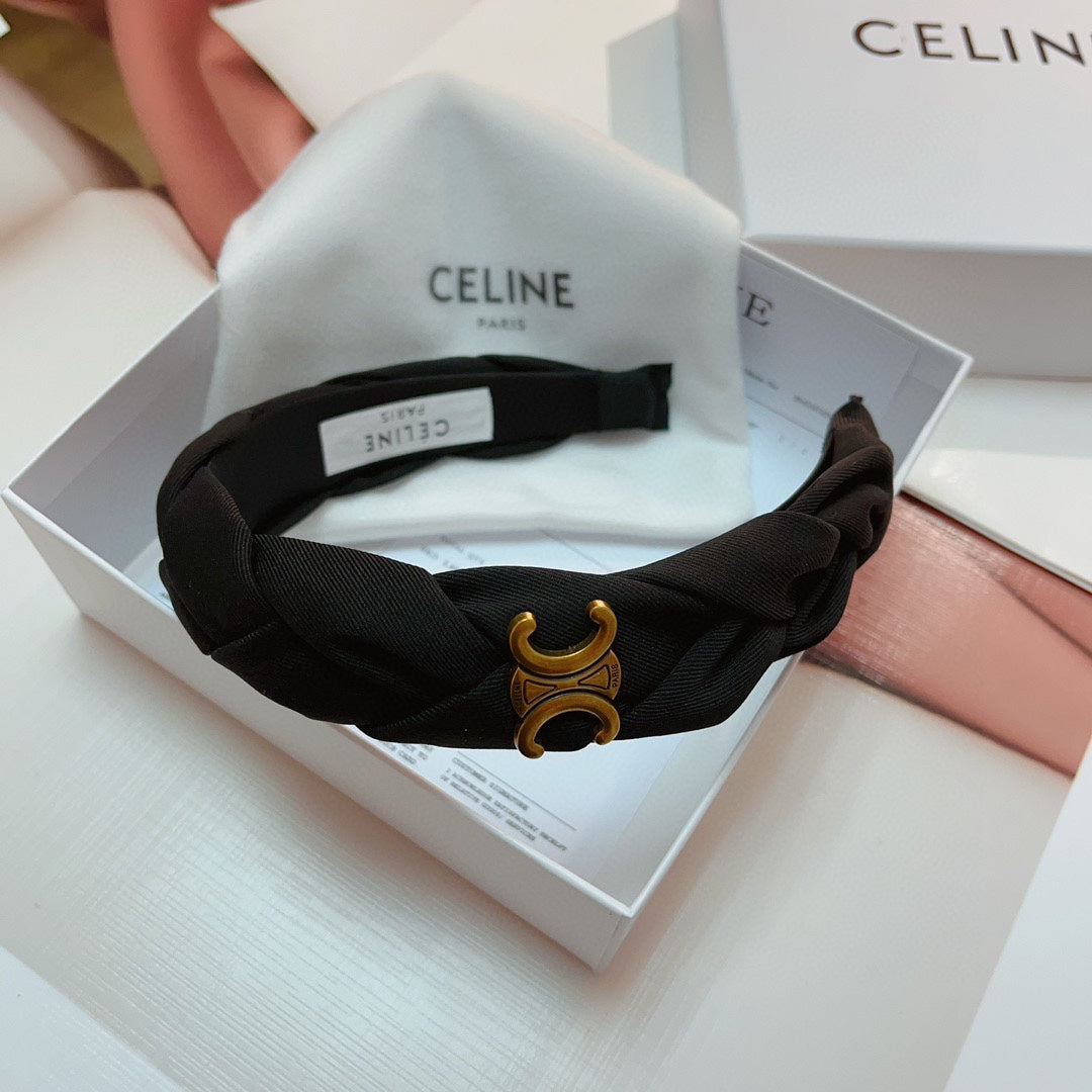 BLACK FABRIC HAIRBAND WITH GOLD LOGO 124699