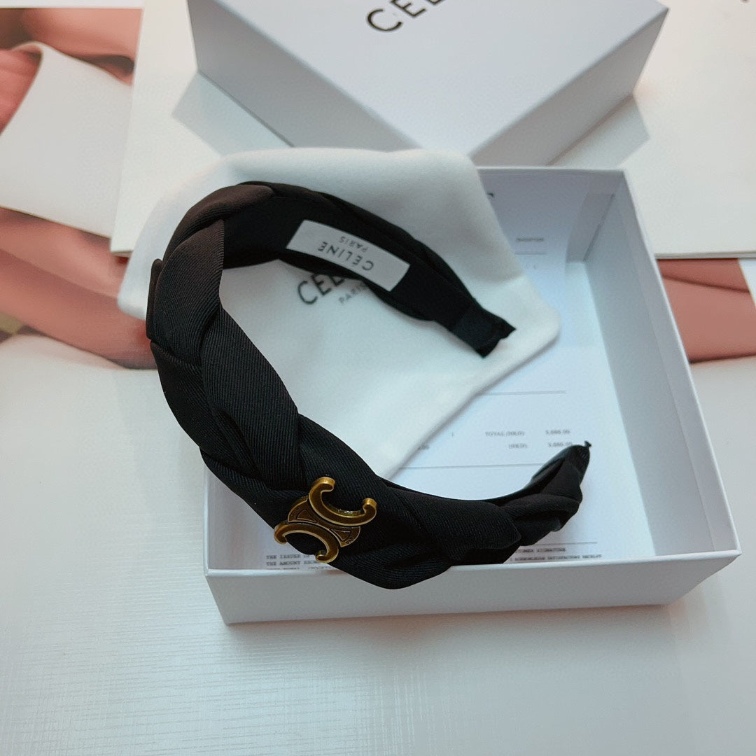BLACK FABRIC HAIRBAND WITH GOLD LOGO 124699