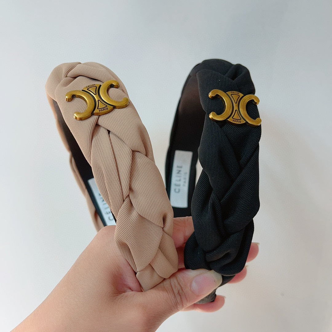 BLACK FABRIC HAIRBAND WITH GOLD LOGO 124699