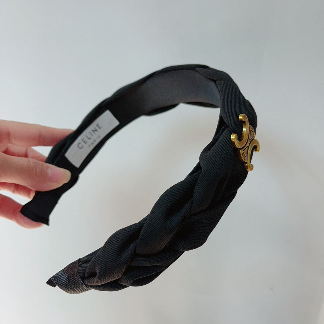 BLACK FABRIC HAIRBAND WITH GOLD LOGO 124699
