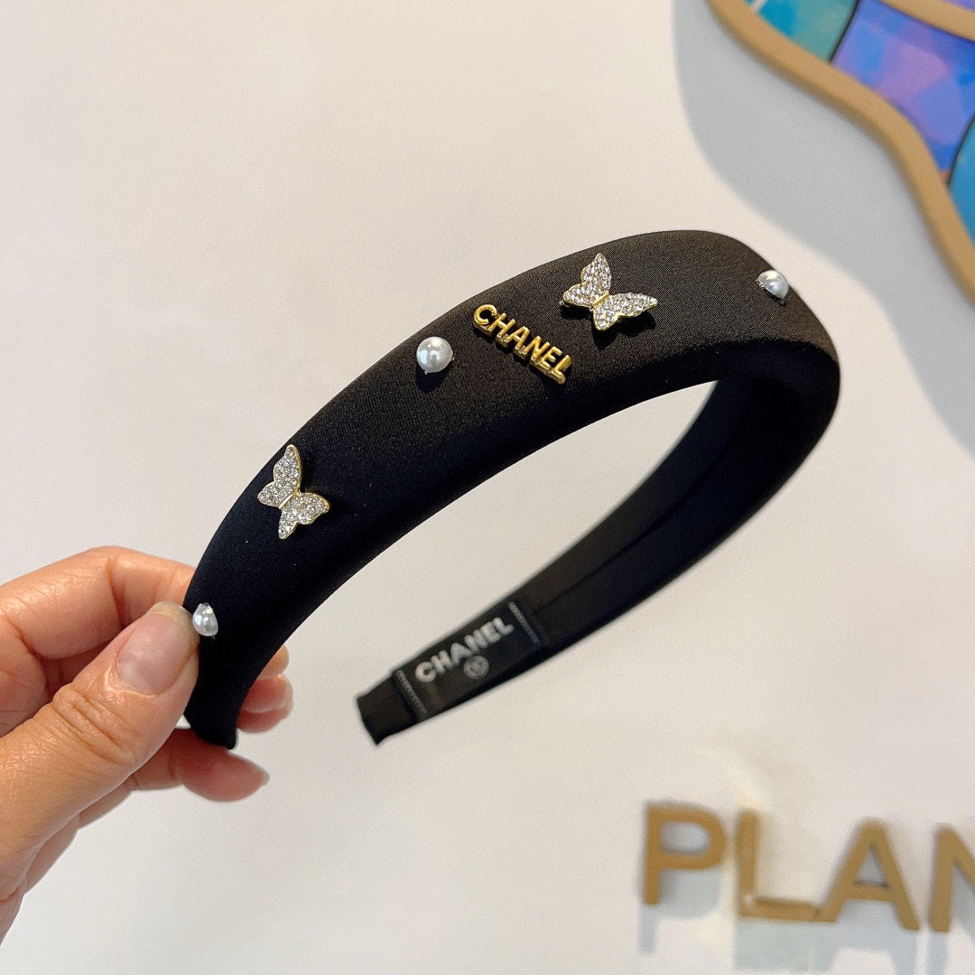 BLACK FABRIC HAIRBAND WITH CRYSTAL 414405