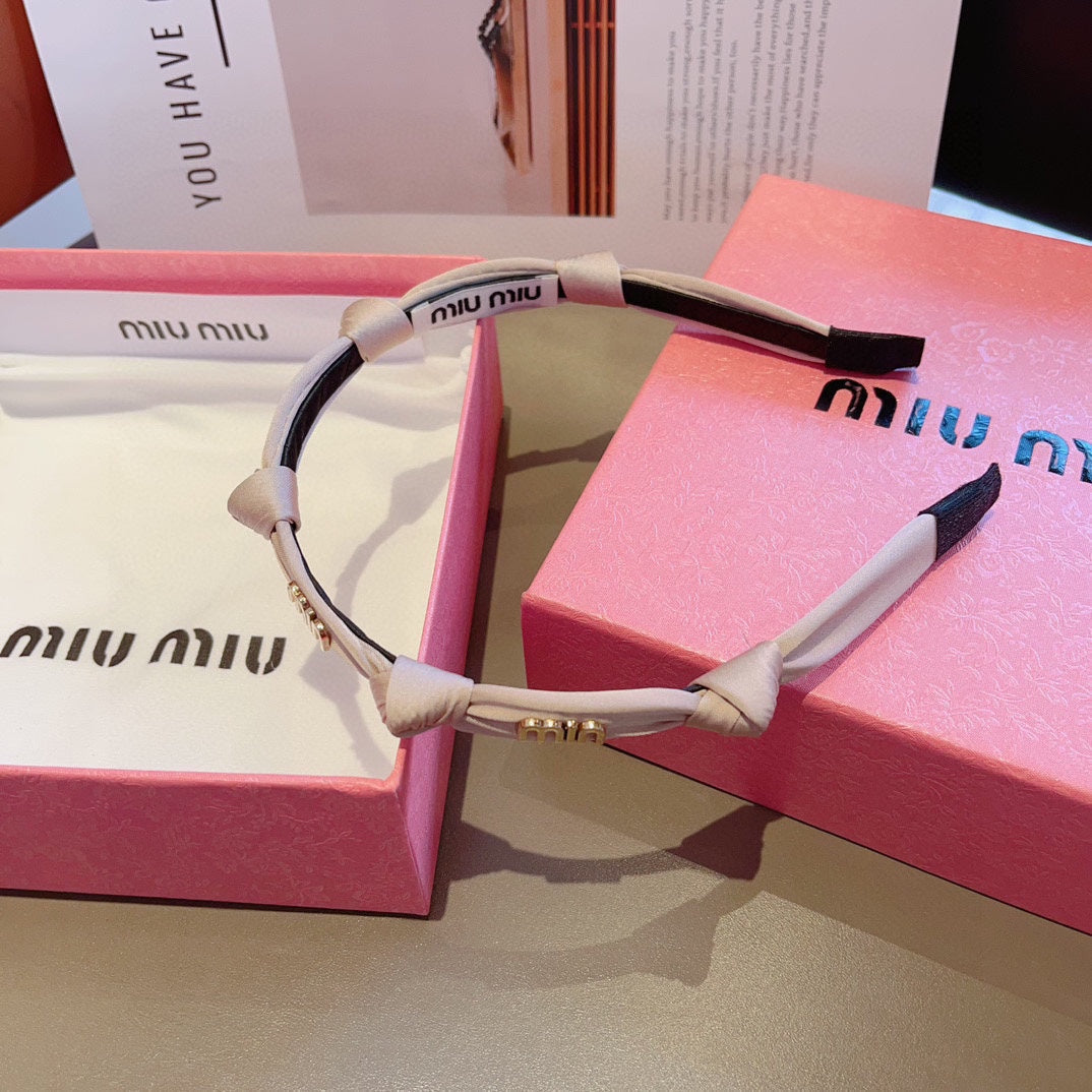 HEADBAND GOLD LOGO IN BEIGE SILK 417302