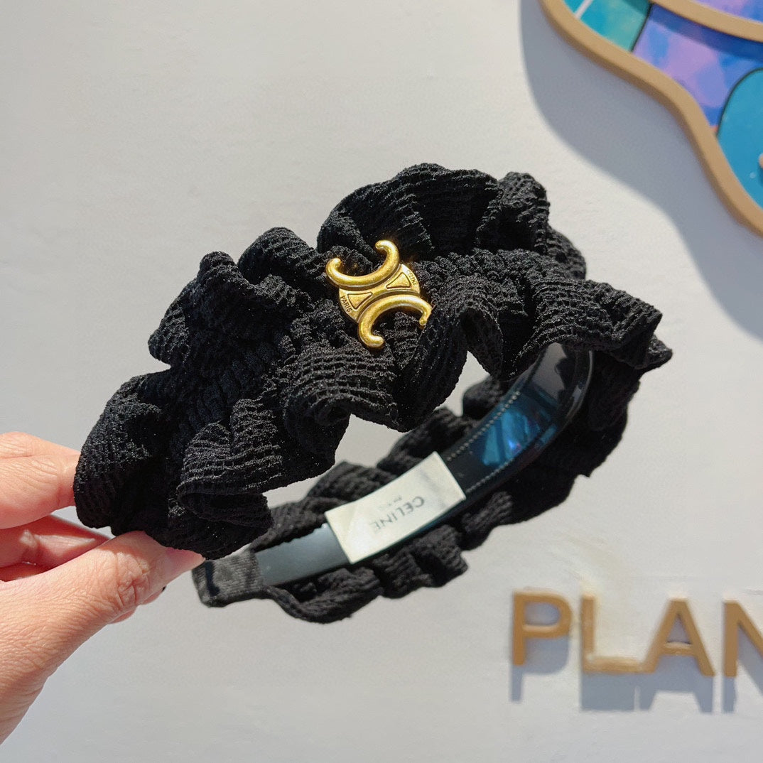 BLACK FABRIC WITH GOLD LOGO HAIRBAND 420627