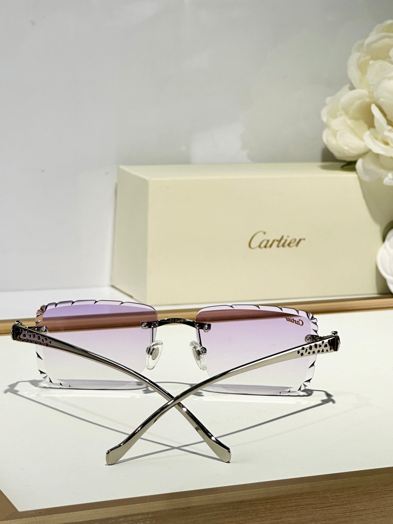 PANTHÈRE RIMLESS SQUARE FRAME SUNGLASSES 580908 IN METAL