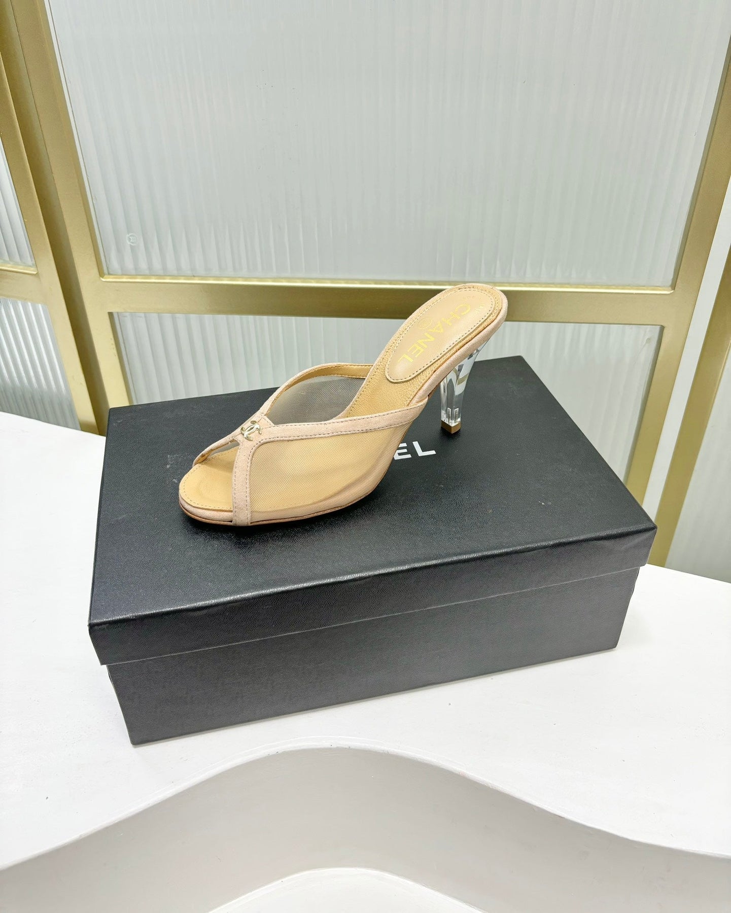 HIGH HEEL PEEP TOE IN BEIGE CREAM BREATHABLE MESH