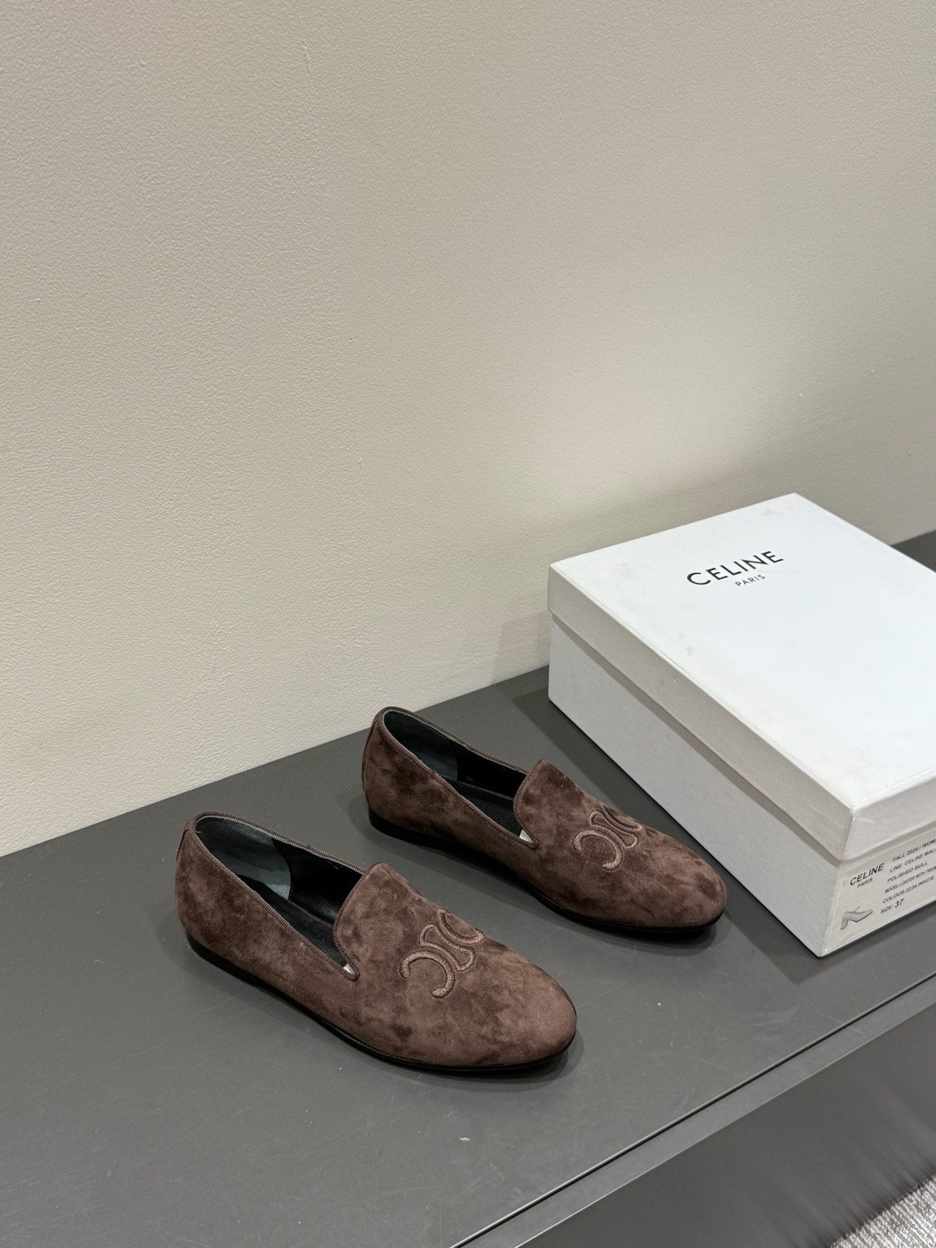 LOAFERS IN CHOCOLATE BROWN SUEDE EMBROIDERED LOGO