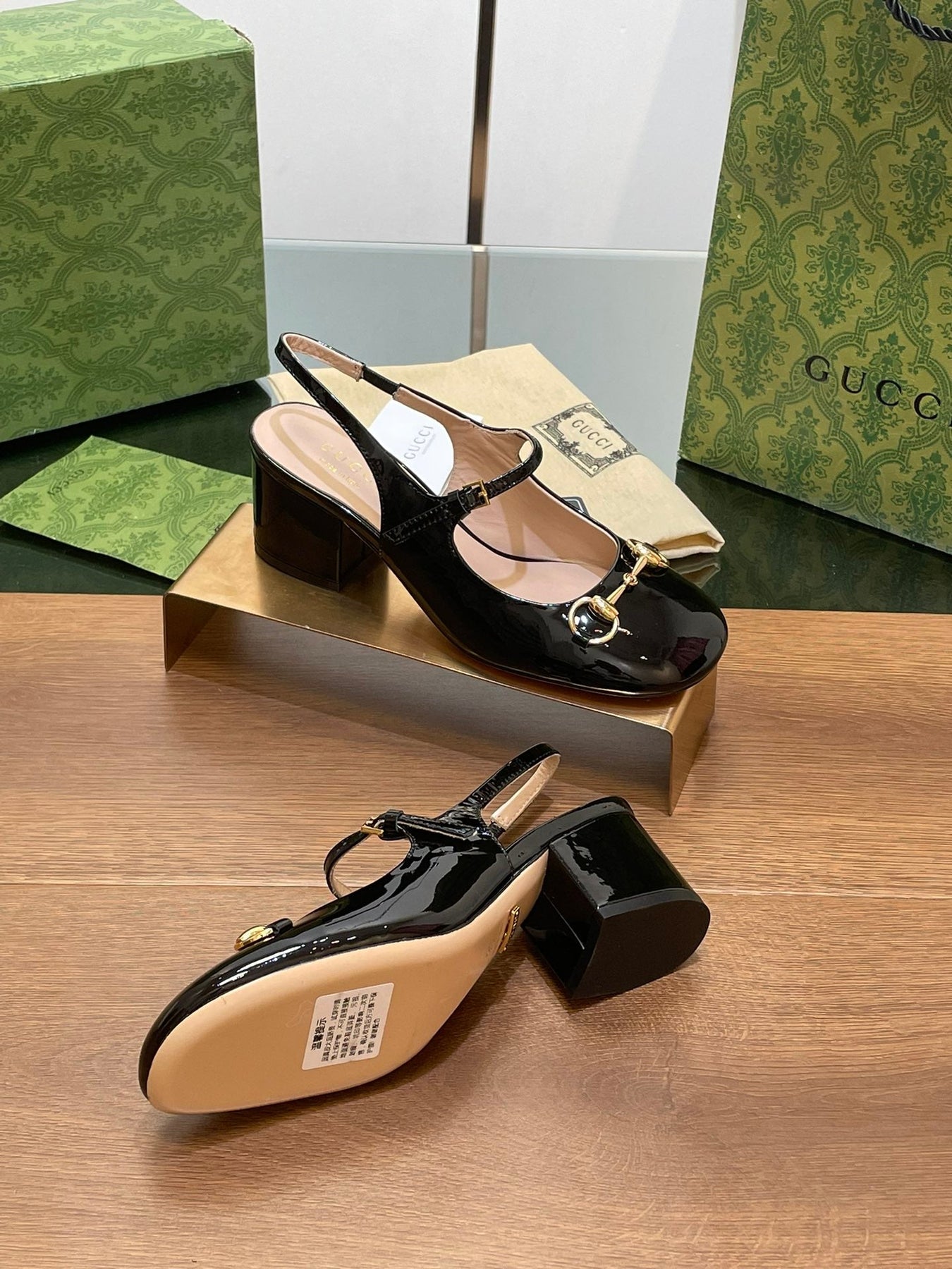 GG HORSEBIT PUMP BLACK LAMBSKIN