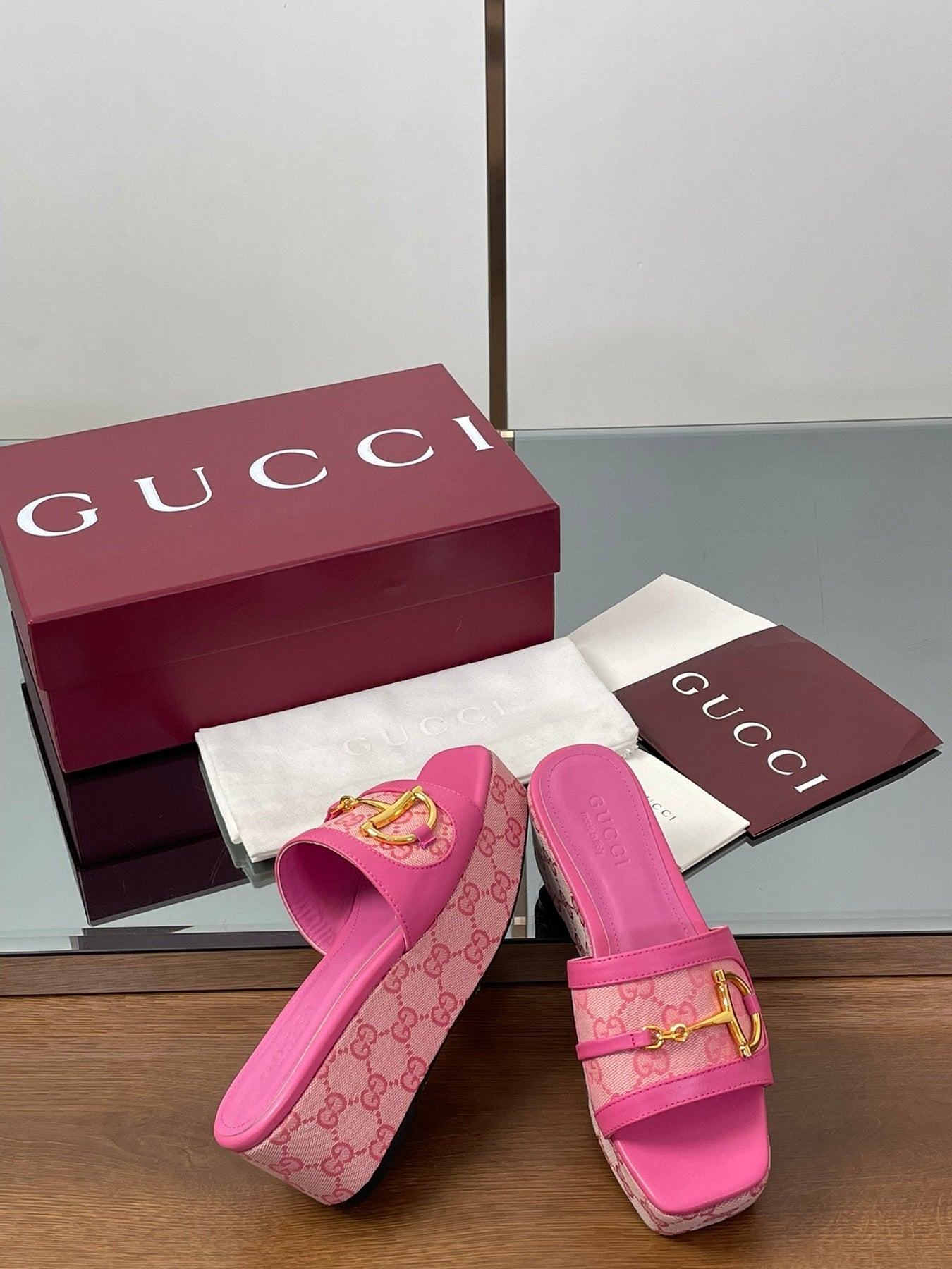 HIGH 6.3 CM WEDGE SANDALS IN PINK CALFSKIN AND FABRIC