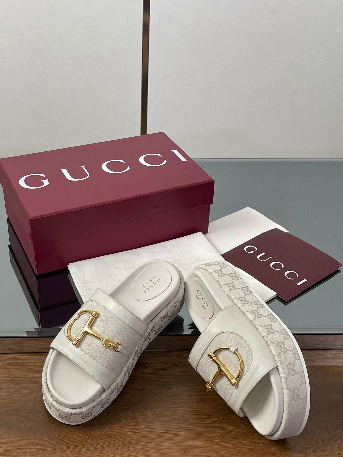 HIGH 5.5 CM WEDGE SANDALS IN CREAM WHITE CALFSKIN AND FABRIC