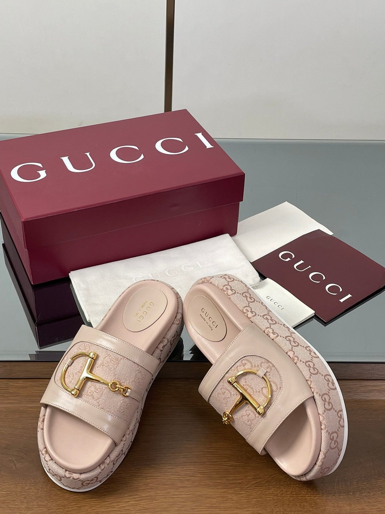HIGH 5.5 CM WEDGE SANDALS IN LIGHT PINK CALFSKIN AND FABRIC