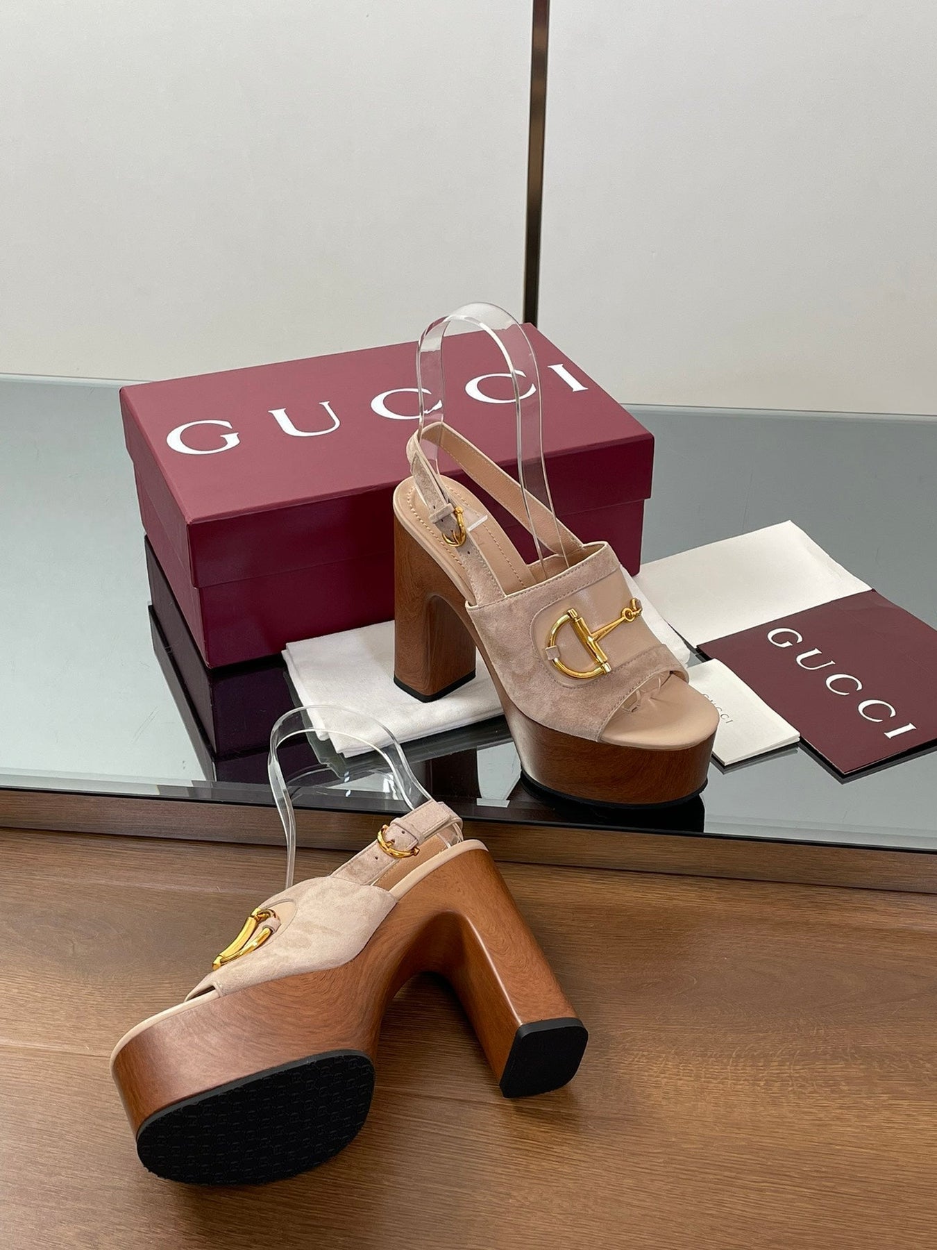 HIGH HEEL SANDALS 13 CM IN BEIGE CALFSKIN MIX SUEDUE GOLD HARDWARE