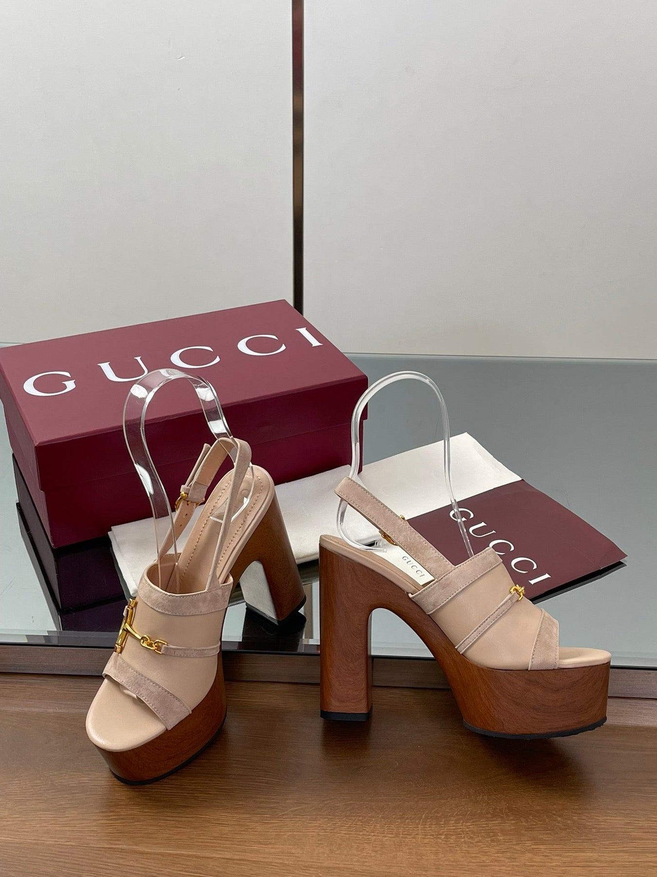 HIGH HEEL SANDALS 13 CM IN BEIGE CALFSKIN MIX SUEDUE GOLD HARDWARE