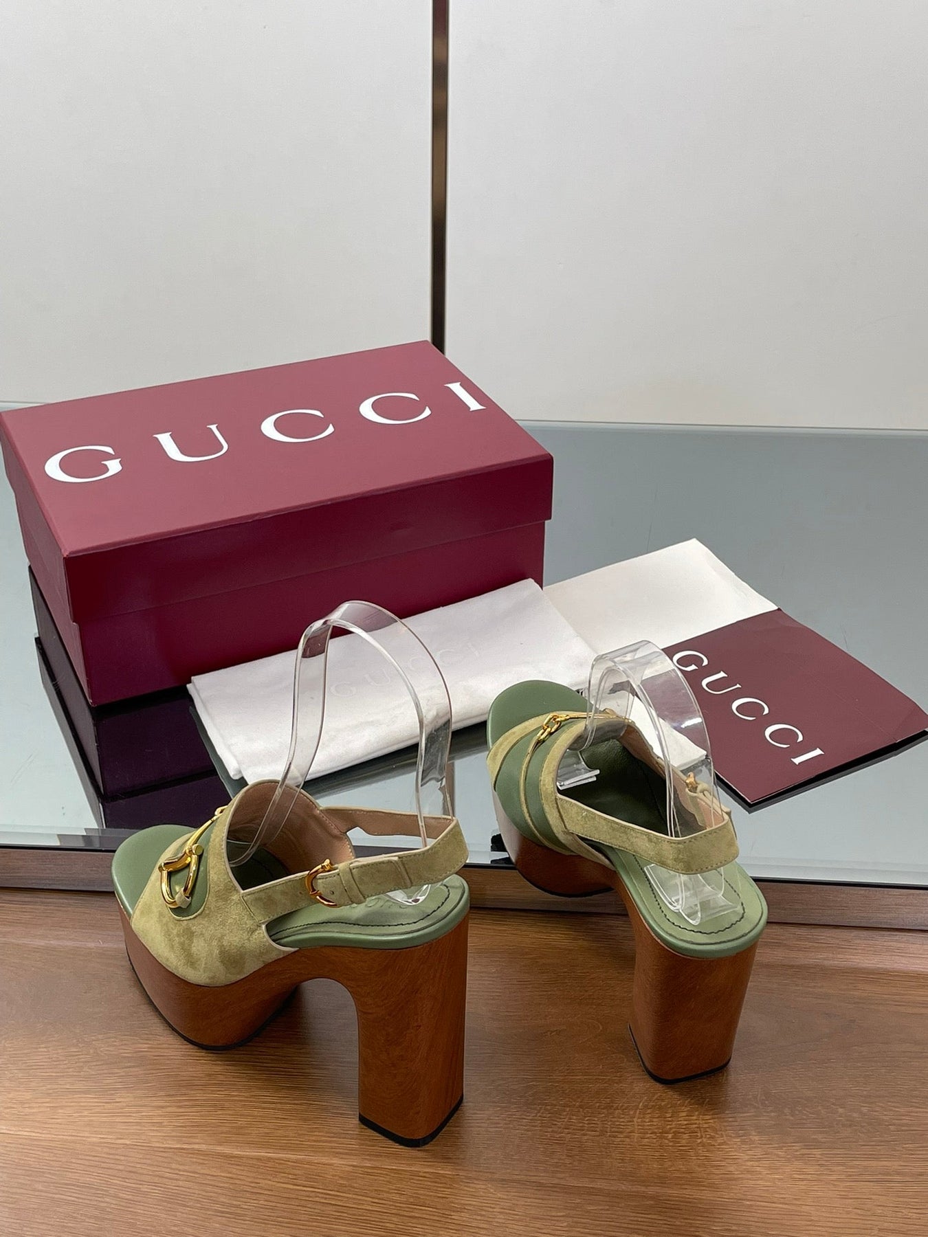 HIGH HEEL SANDALS 13 CM IN MOSS GREEN CALFSKIN MIX SUEDUE GOLD HARDWARE