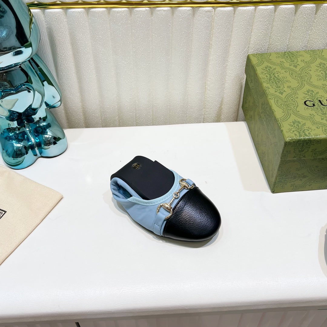 GG BALLET SUPER SLIM BUCKLE BLACK AND SKY LAMBSKIN