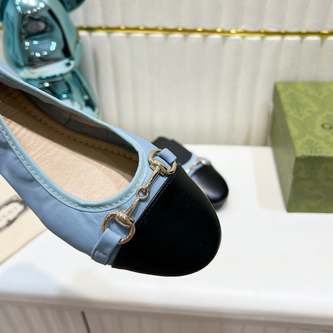 GG BALLET SUPER SLIM BUCKLE BLACK AND SKY LAMBSKIN