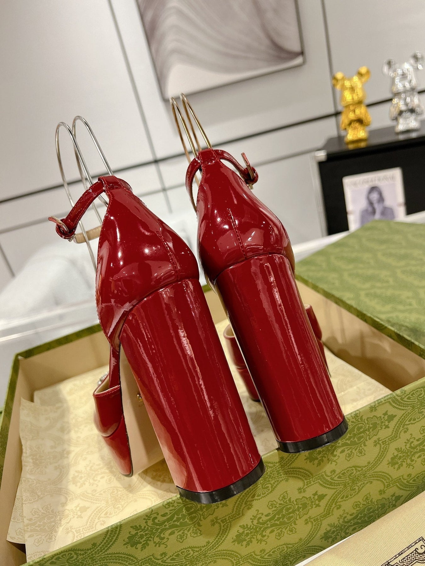 HIGH SANDAL SQUARE HEEL 12 CM IN CHERRY RED CALFSKIN
