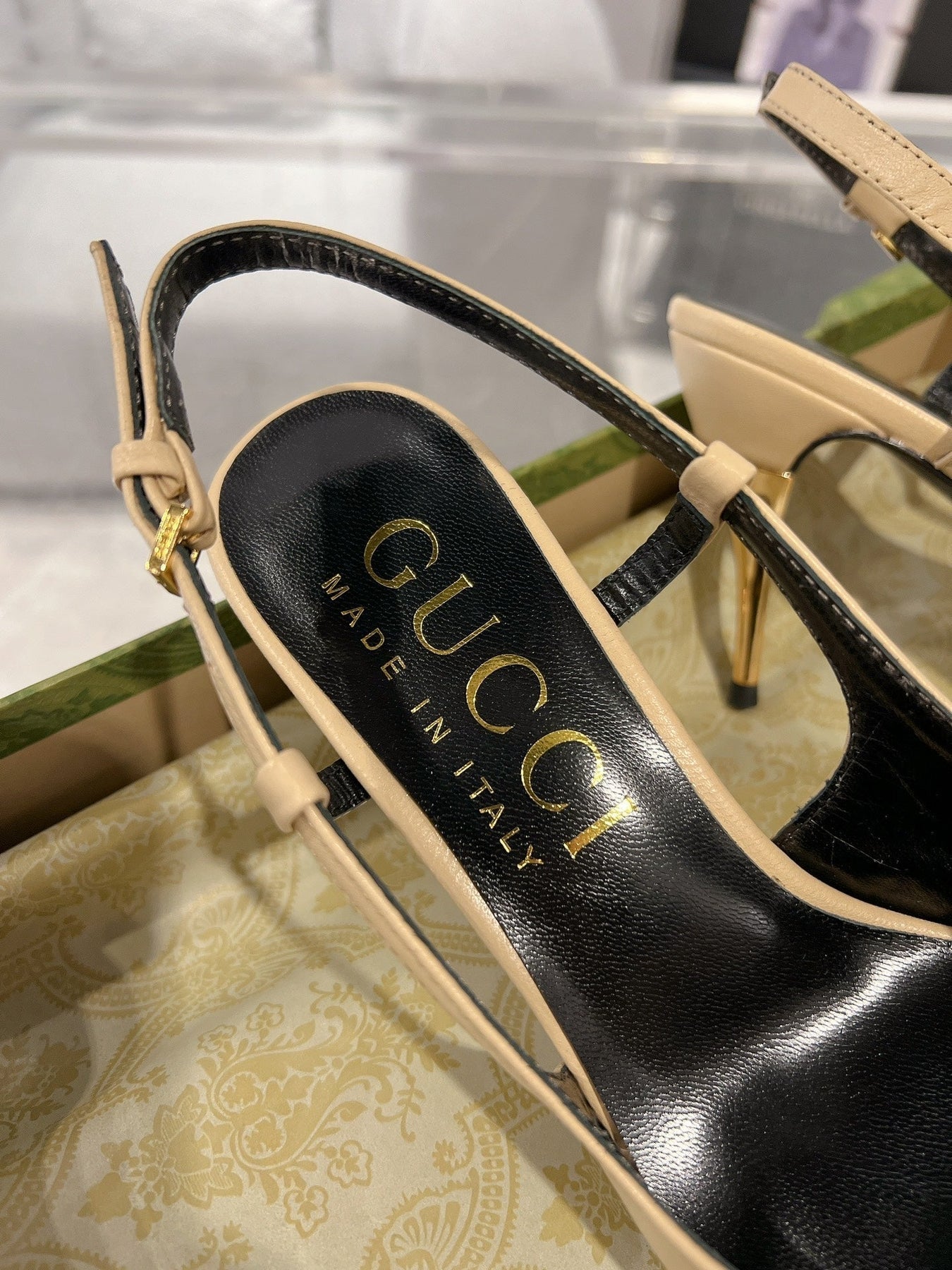 GG SLINGBACK HIGH HEEL PUMP CREAM CALFSKIN