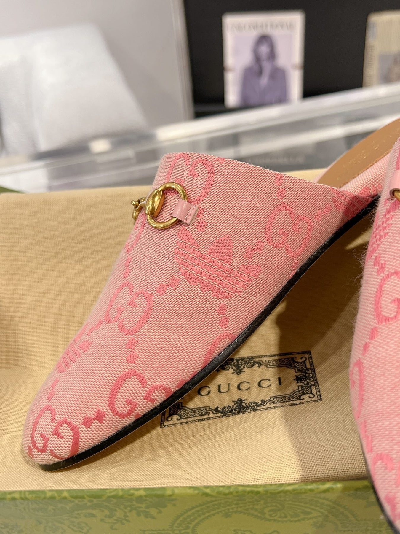 GG & ADIDAS MULE HORSEBIT BUCKLE LIGHT PINK CANVAS