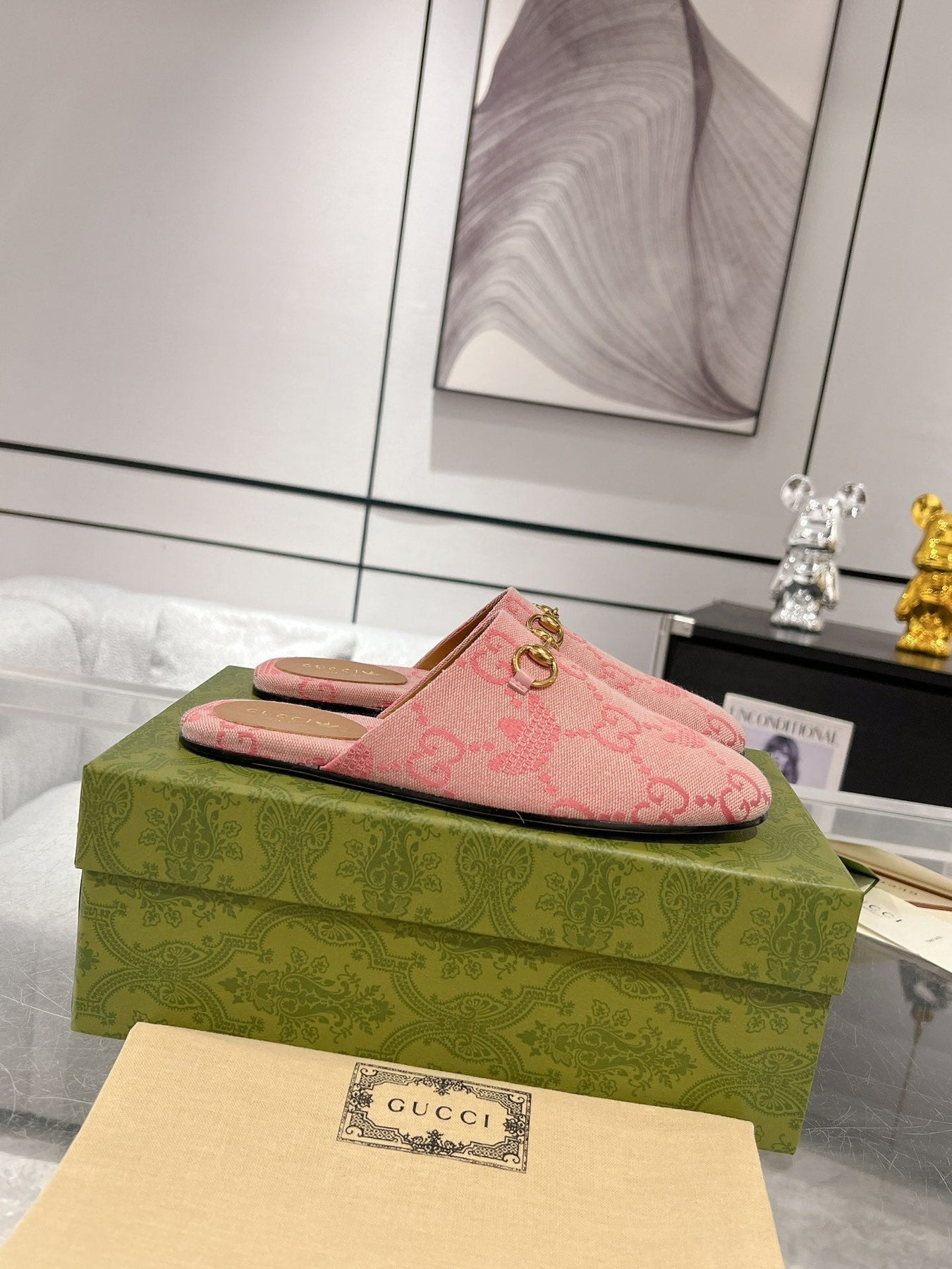 GG & ADIDAS MULE HORSEBIT BUCKLE LIGHT PINK CANVAS