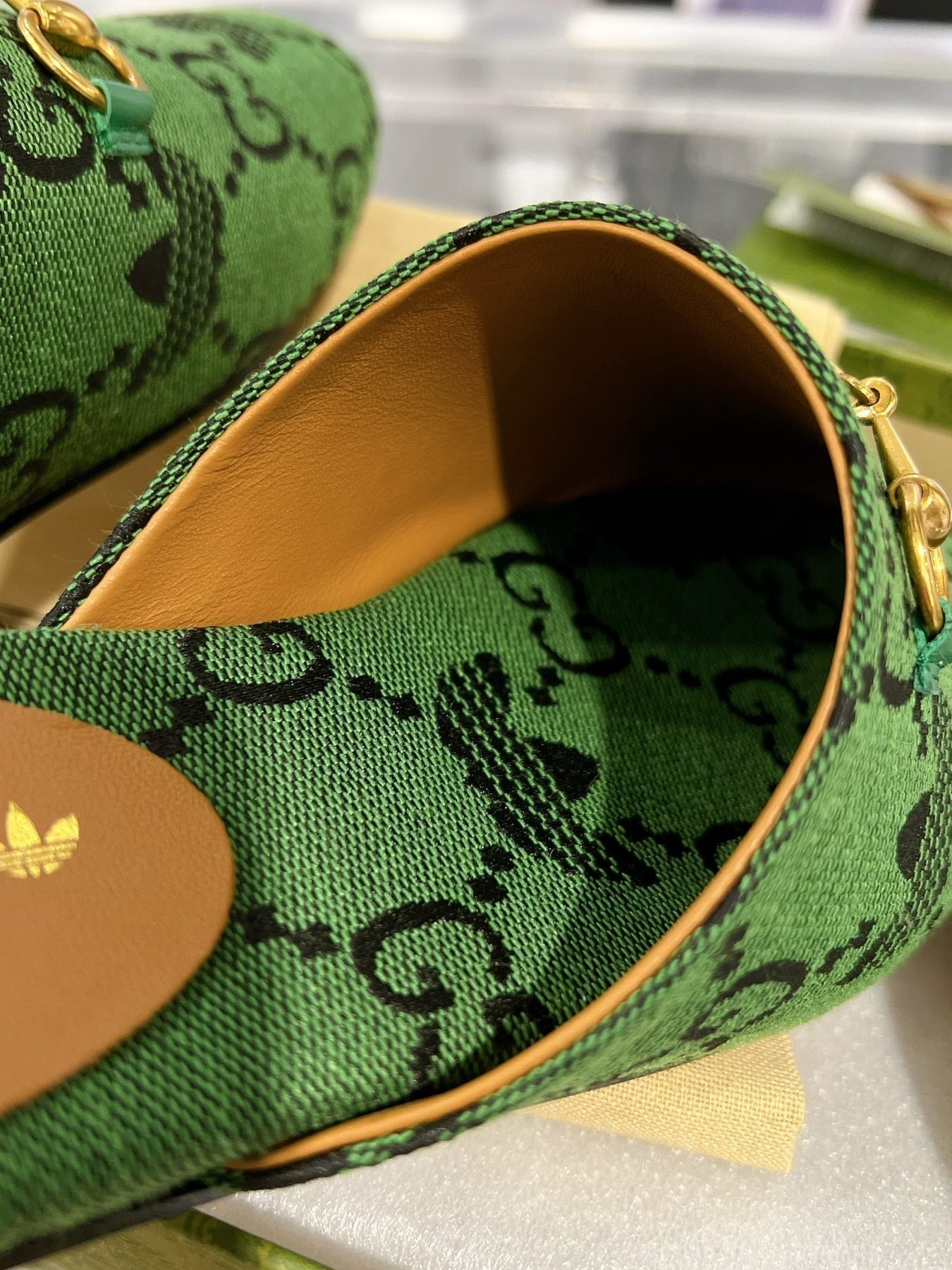 GG & ADIDAS MULE HORSEBIT BUCKLE DARK GREEN CANVAS
