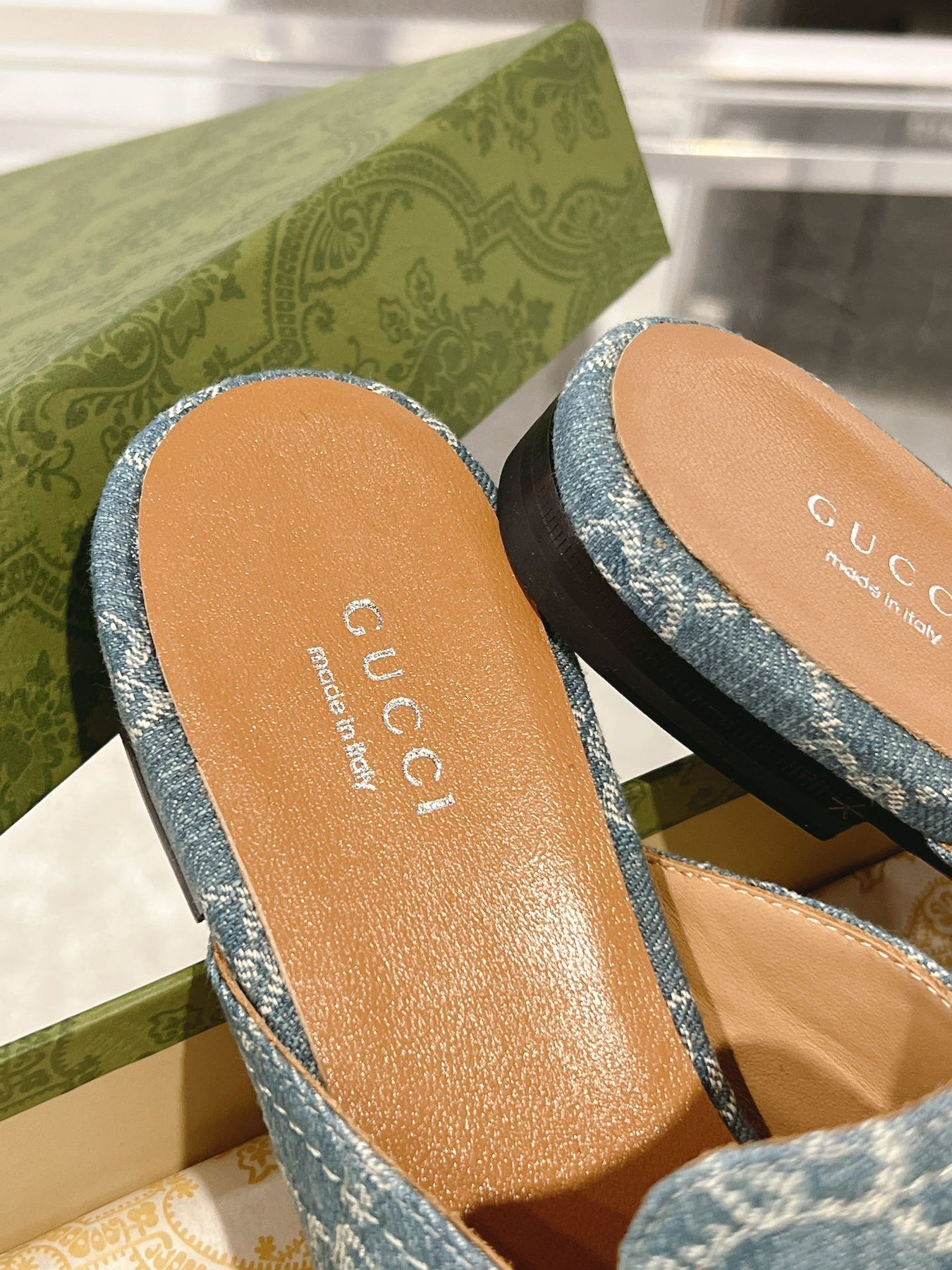 MEN'S MULE WITH HORSEBIT IN SAPHIRE BLUE MONOGRAM JACQUARD FABRIC