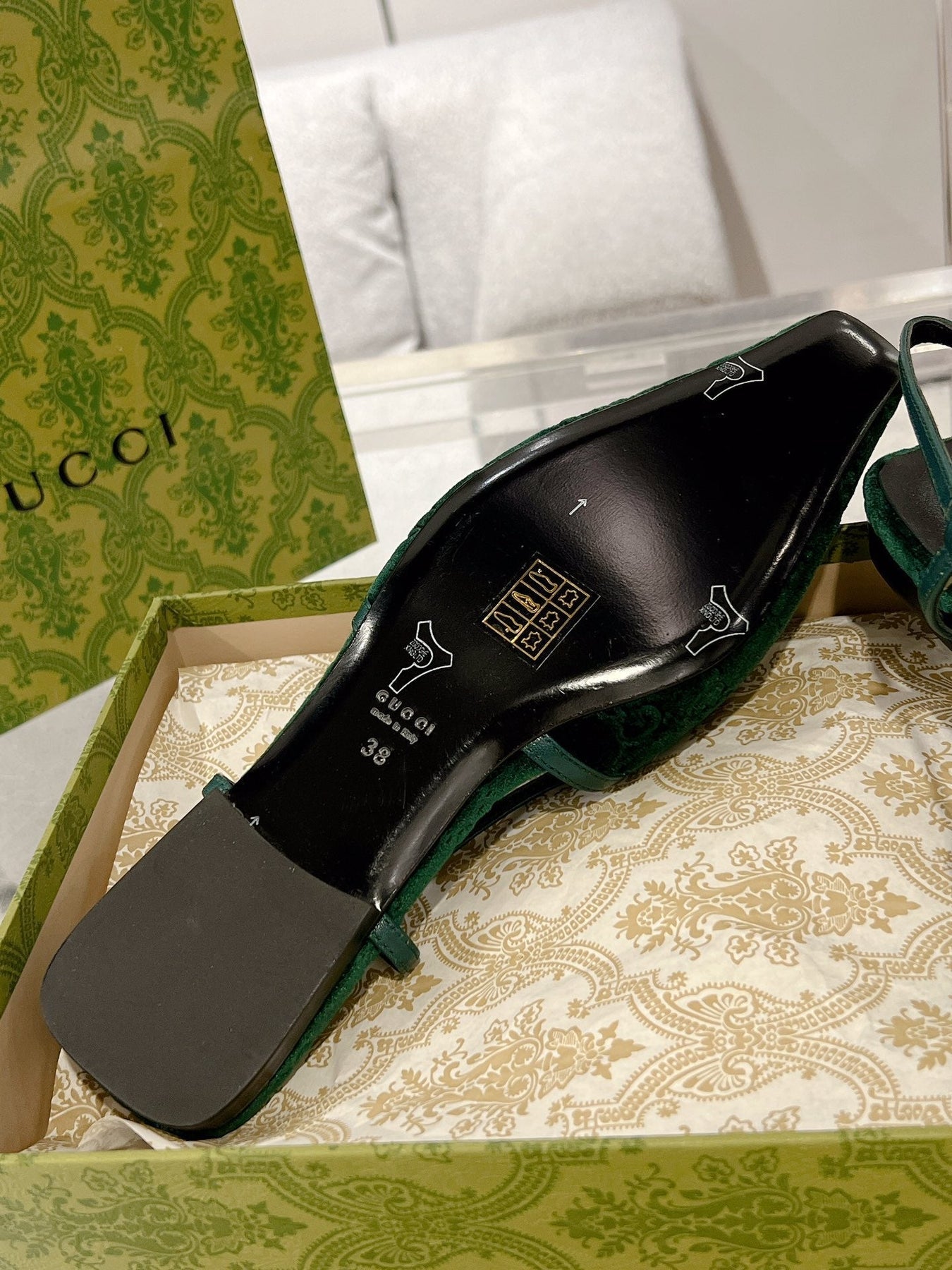 GG SLINGBACK FLATS CASTLETON GREEN VELVET