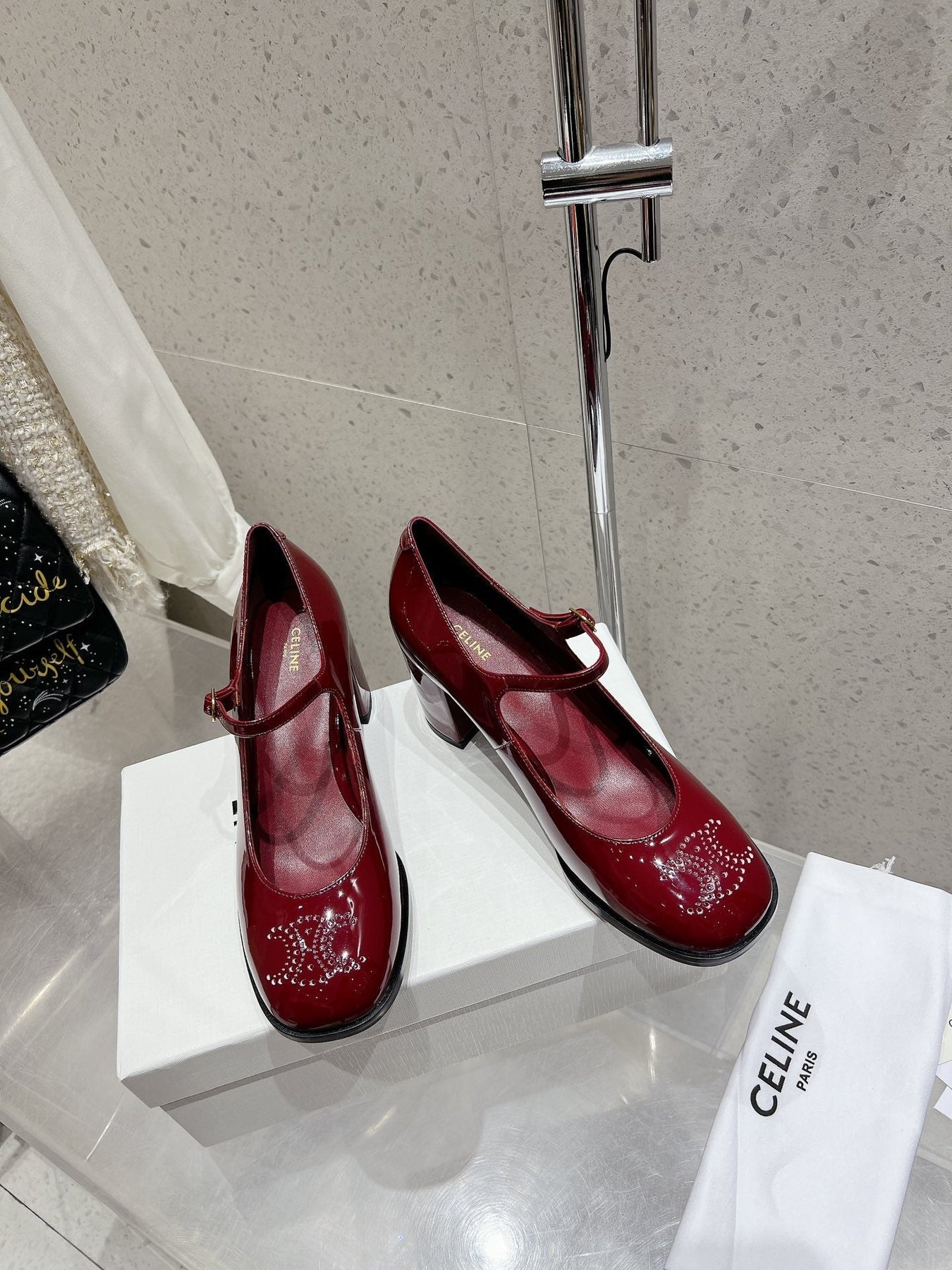 HIGH MARY JANE SHOES IN GARNET RED PATENT CALFSKIN