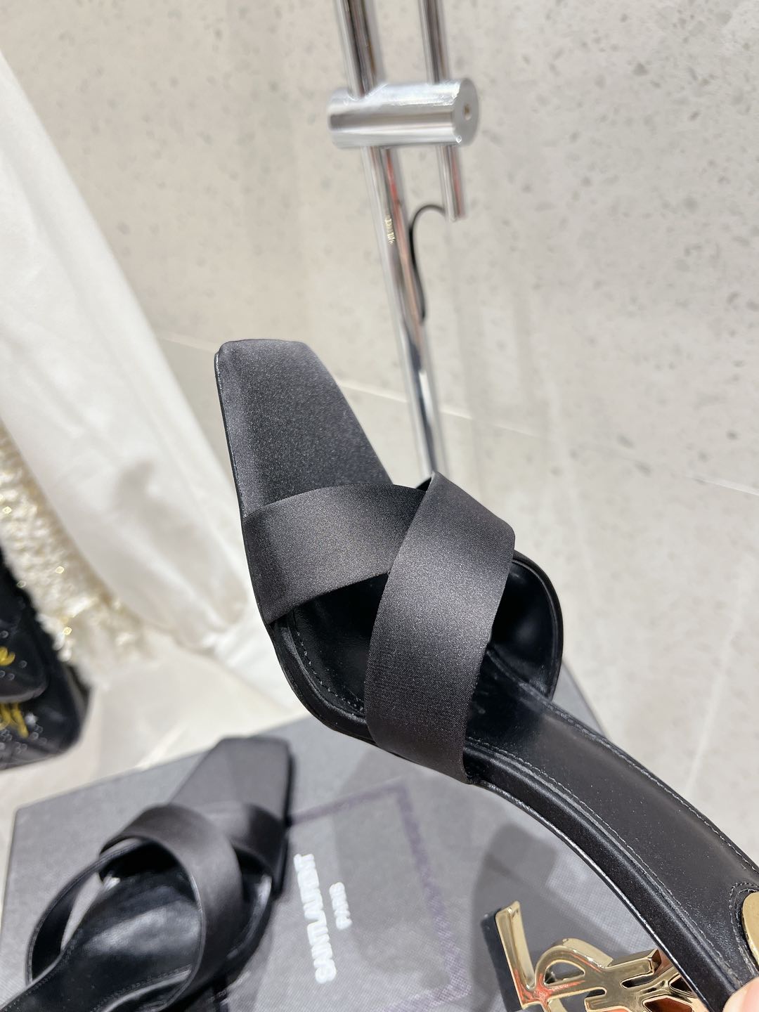 OPYUM HIGH MULES 85 MM IN BLACK SATIN CREPE