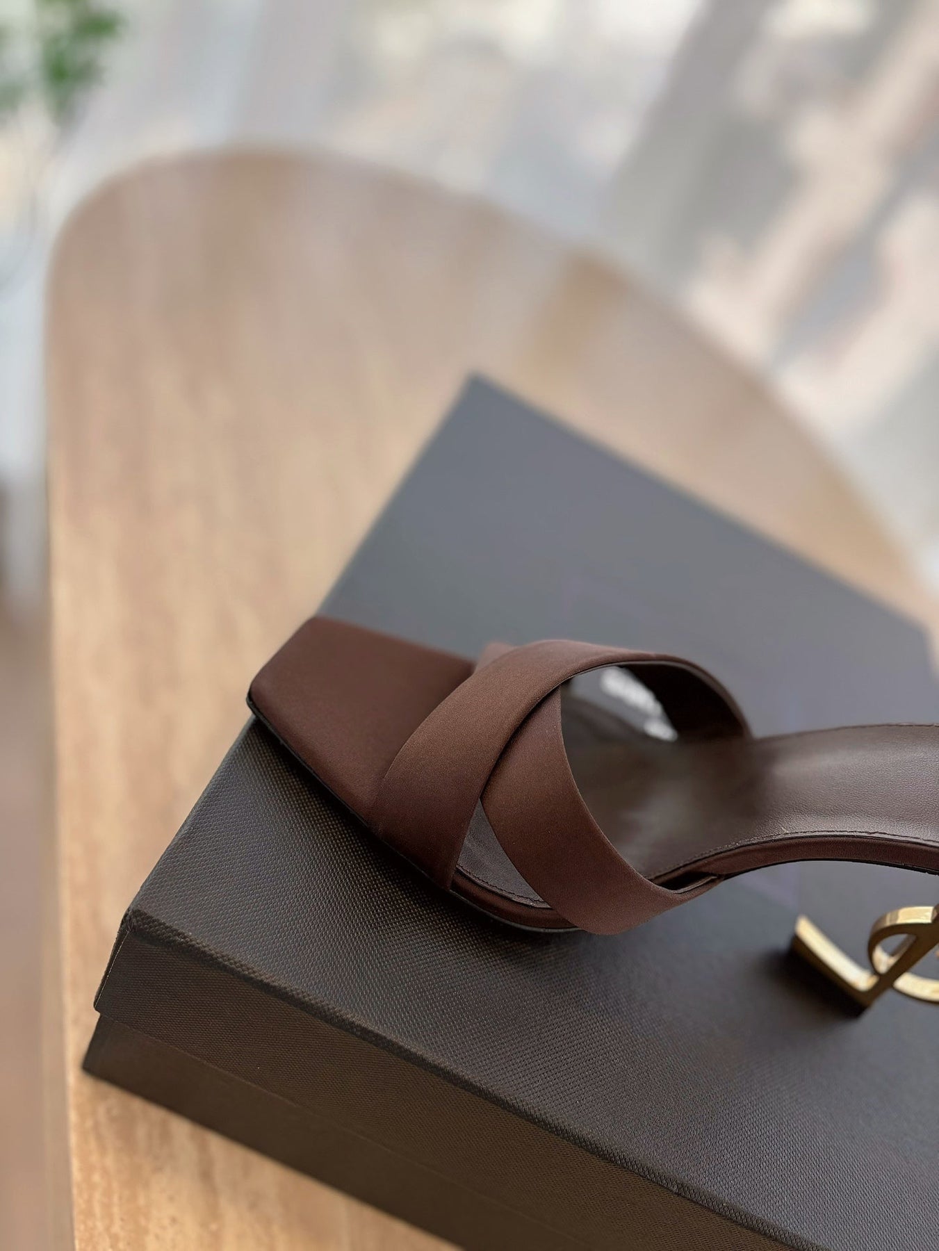 OPYUM OPEN TOE HIGH 10 CM MULES IN CHOCOLATE BROWN CALFSKIN