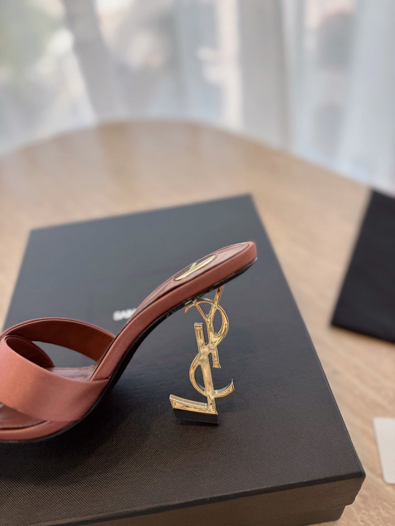 OPYUM OPEN TOE HIGH 10 CM MULES IN MARS RED CALFSKIN