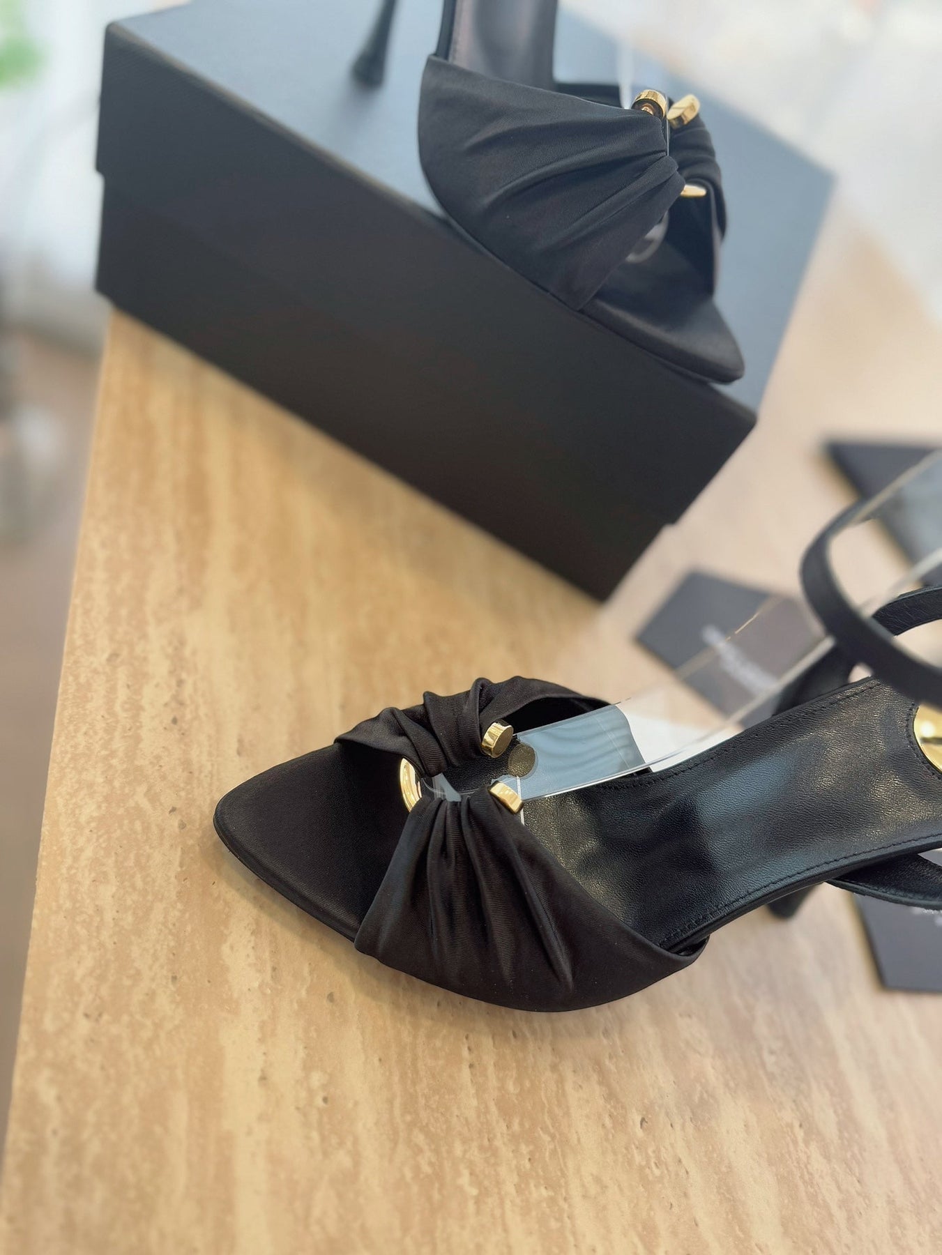 LOLA SANDAL 10 CM IN BLACK VISCOSE AND SILK