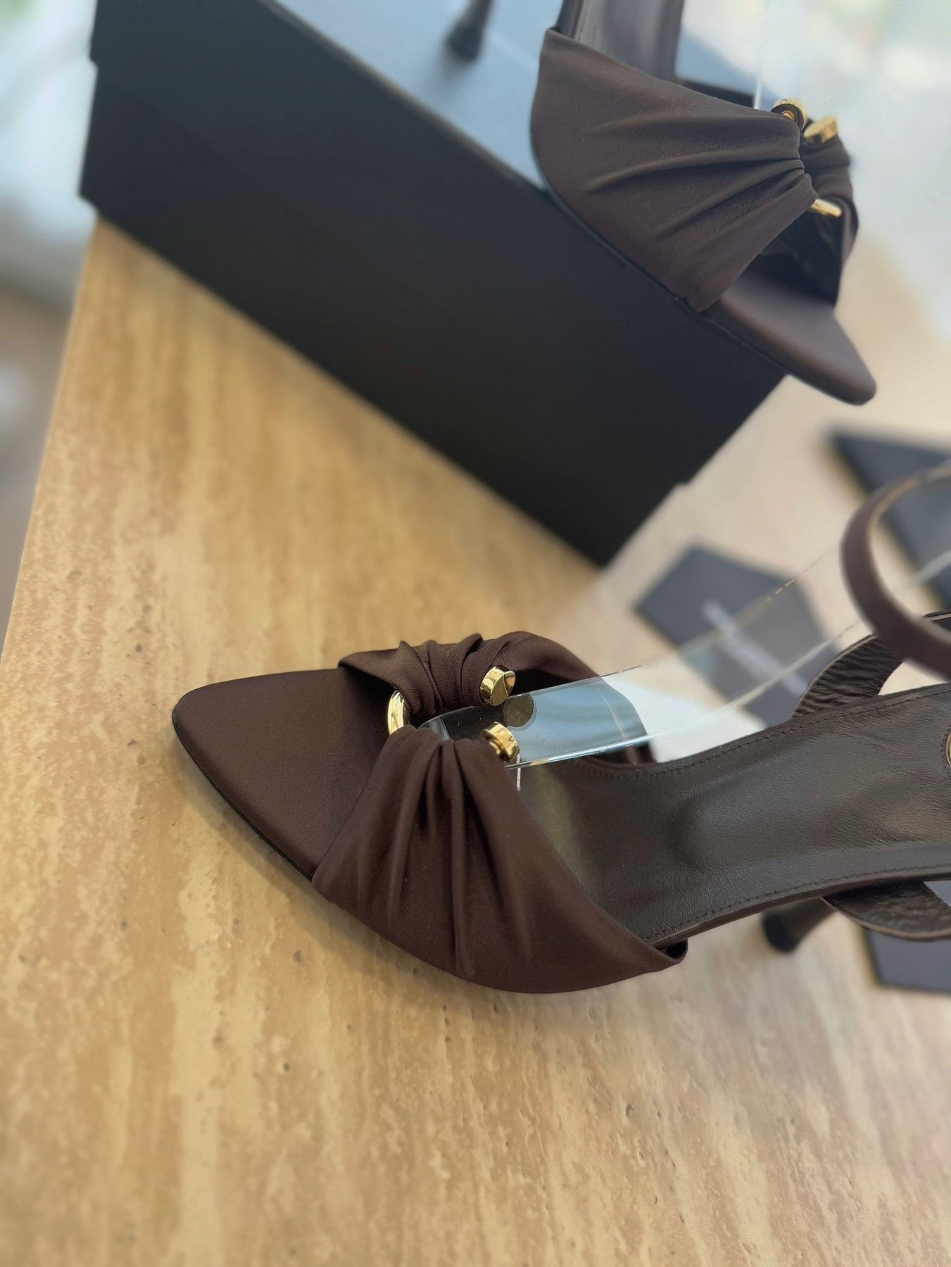 LOLA SANDAL 10 CM IN CHOCOLATE BROWN VISCOSE AND SILK