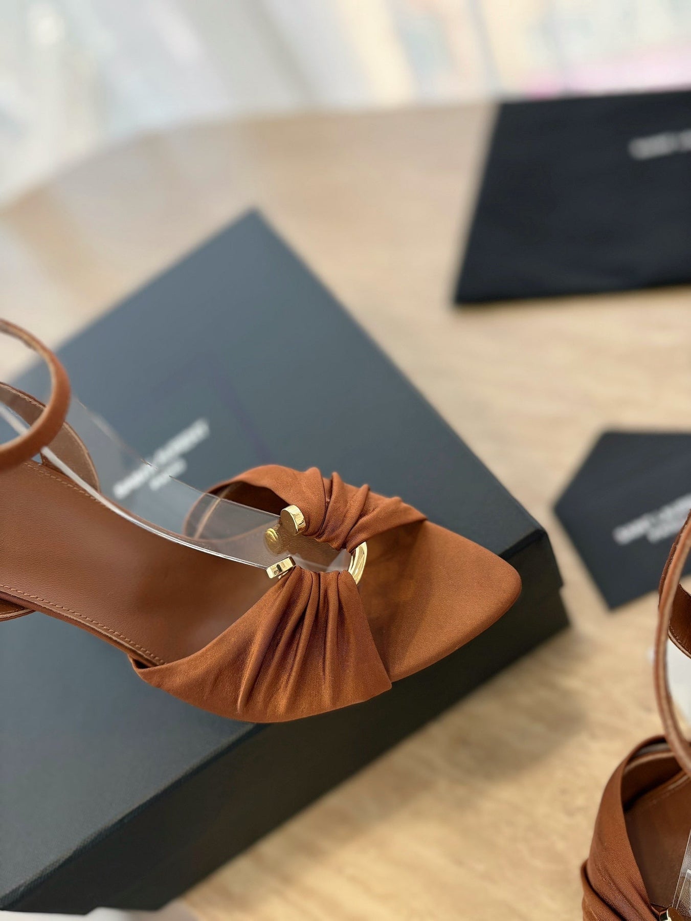 LOLA SANDAL 10 CM IN BRONZE BROWN VISCOSE AND SILK